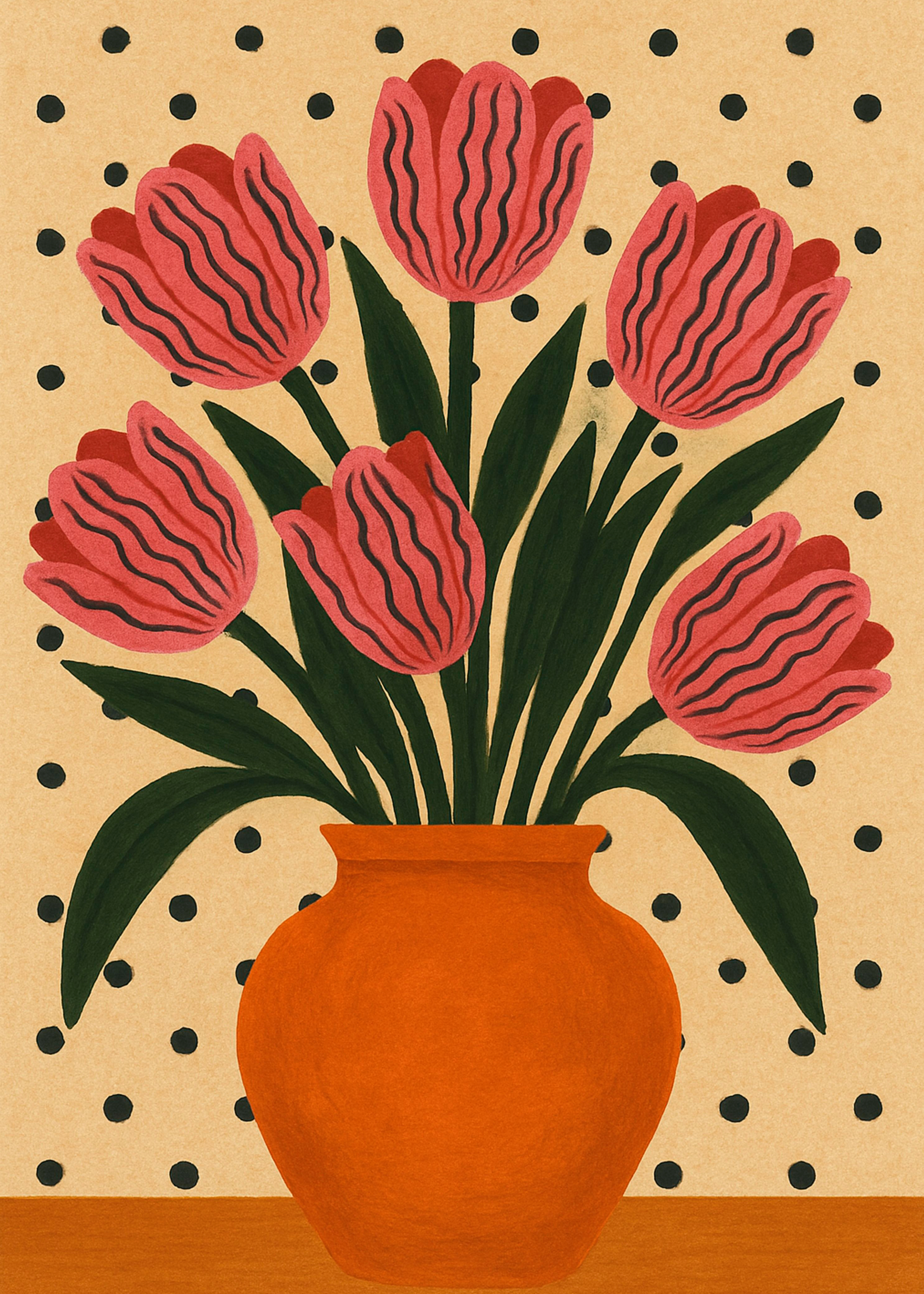 Marika Barsrsind - Pink Tulips Polka Dots Poster