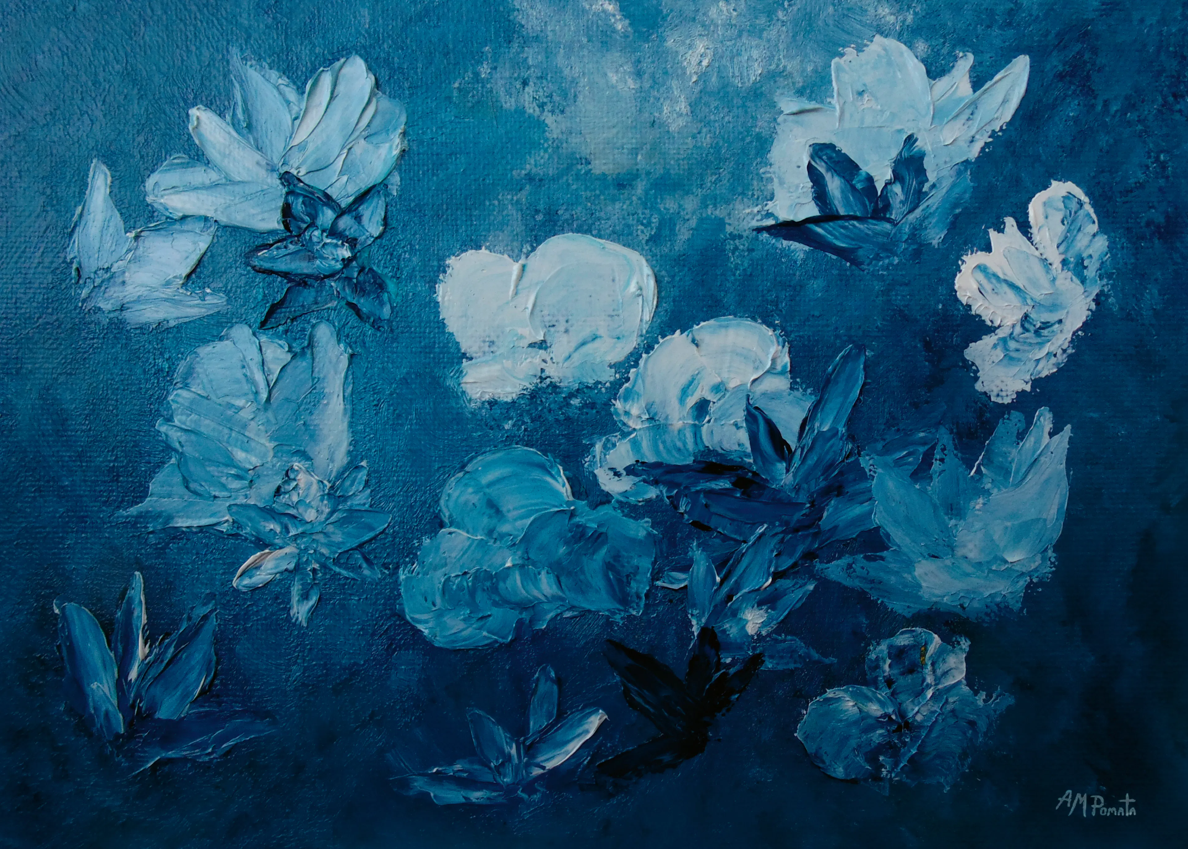 Angeles M. Pomata - Blå Abstrakte Blomster Plakat 0