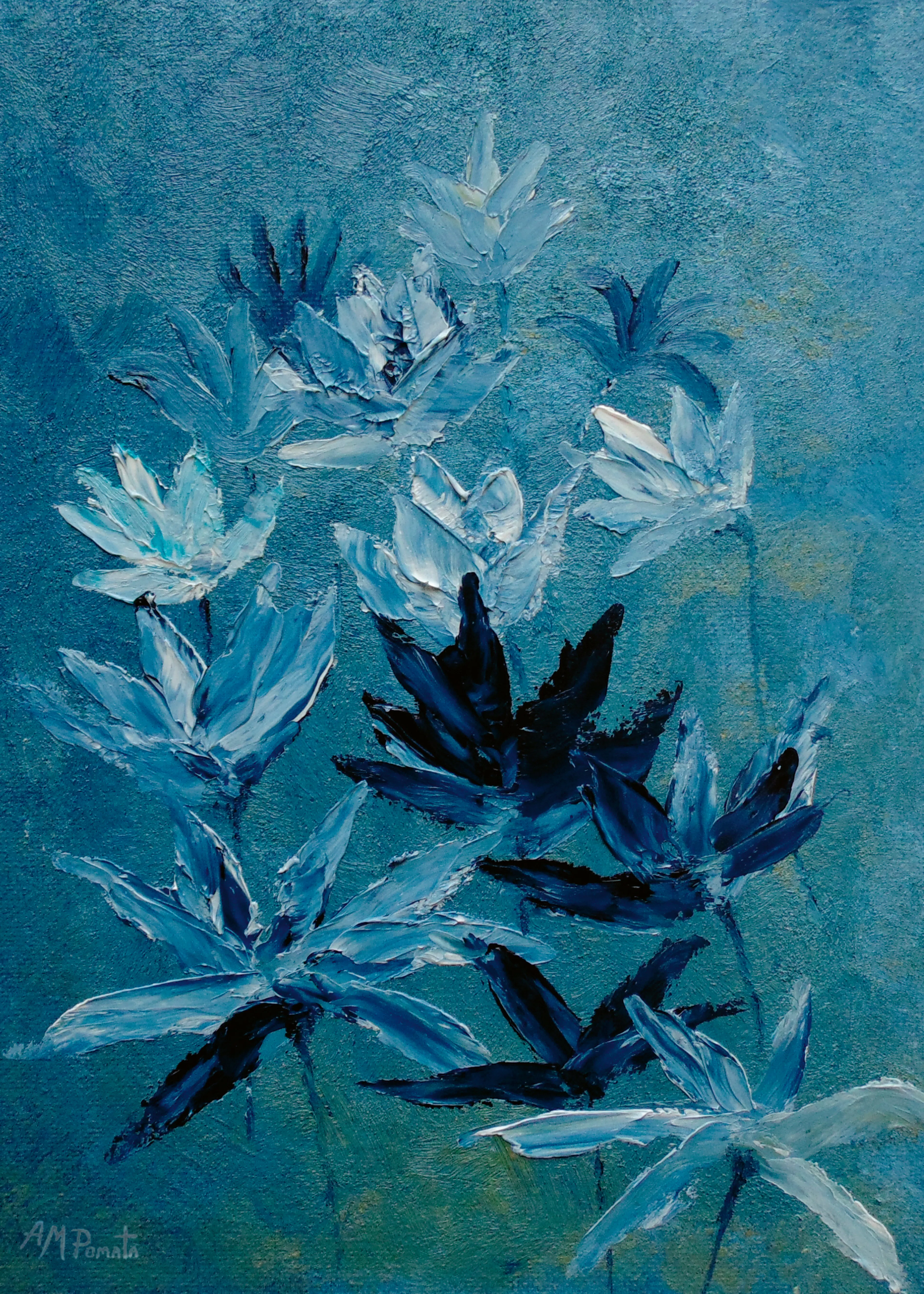 Angeles M. Pomata - Blå Abstrakt Blomster No2 Plakat 0