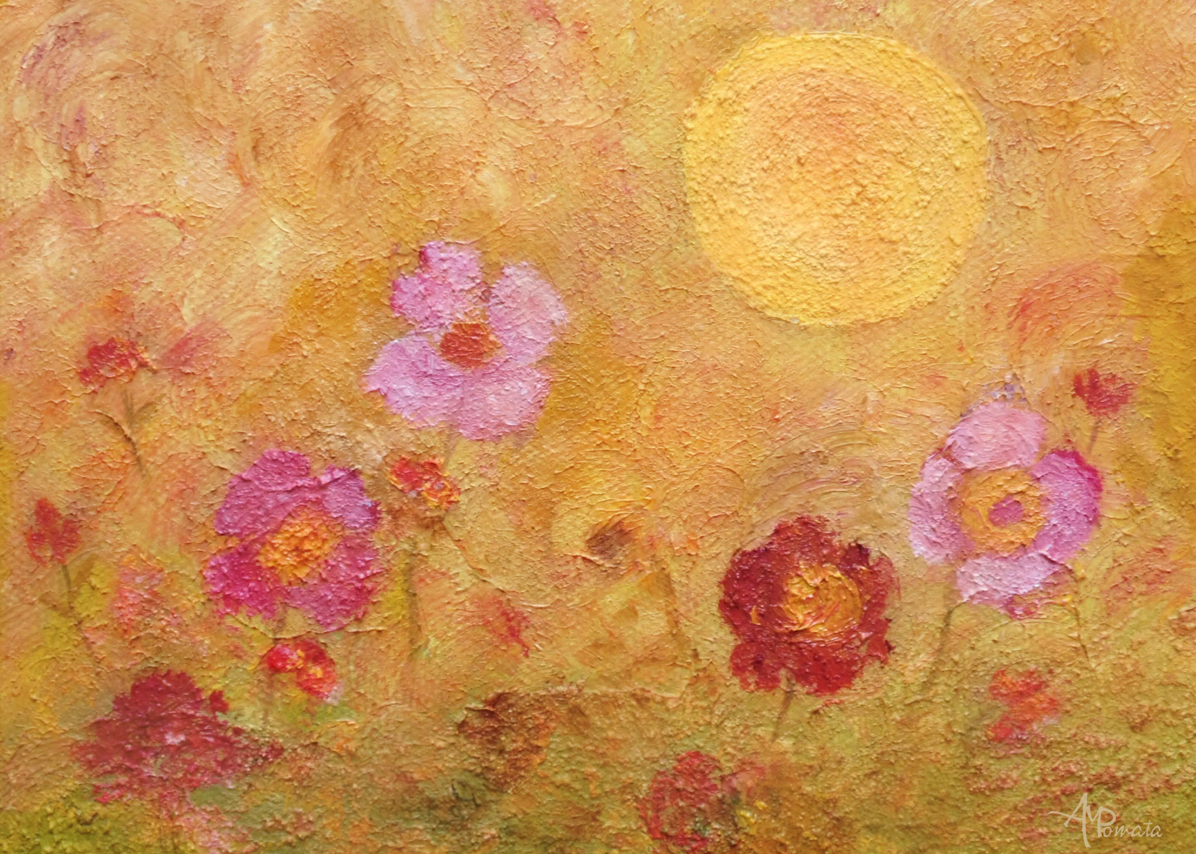 Angeles M. Pomata - Golden Sunlit Flowers Poster 0