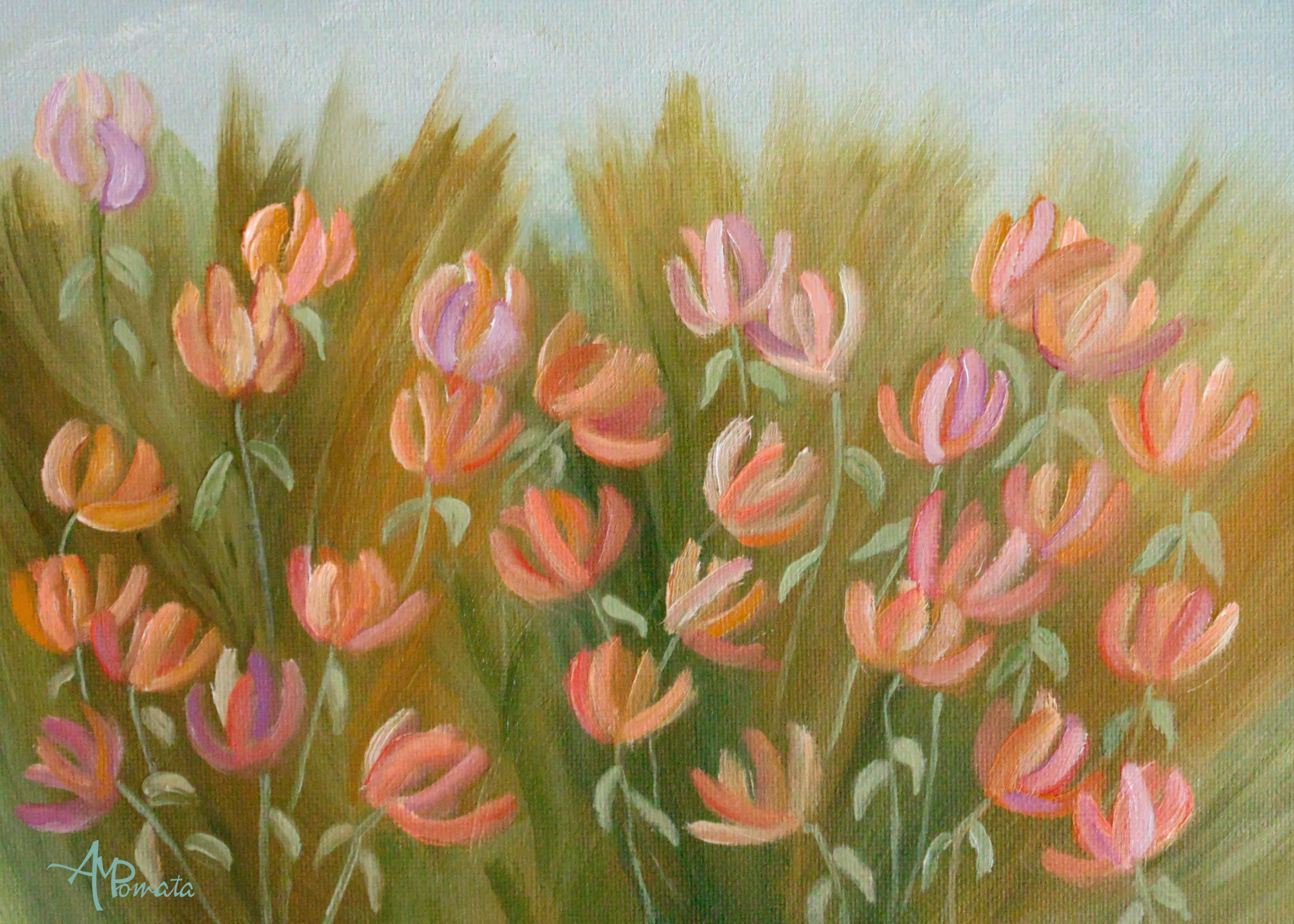 Angeles M. Pomata - Levende Blomstereng Plakat 0