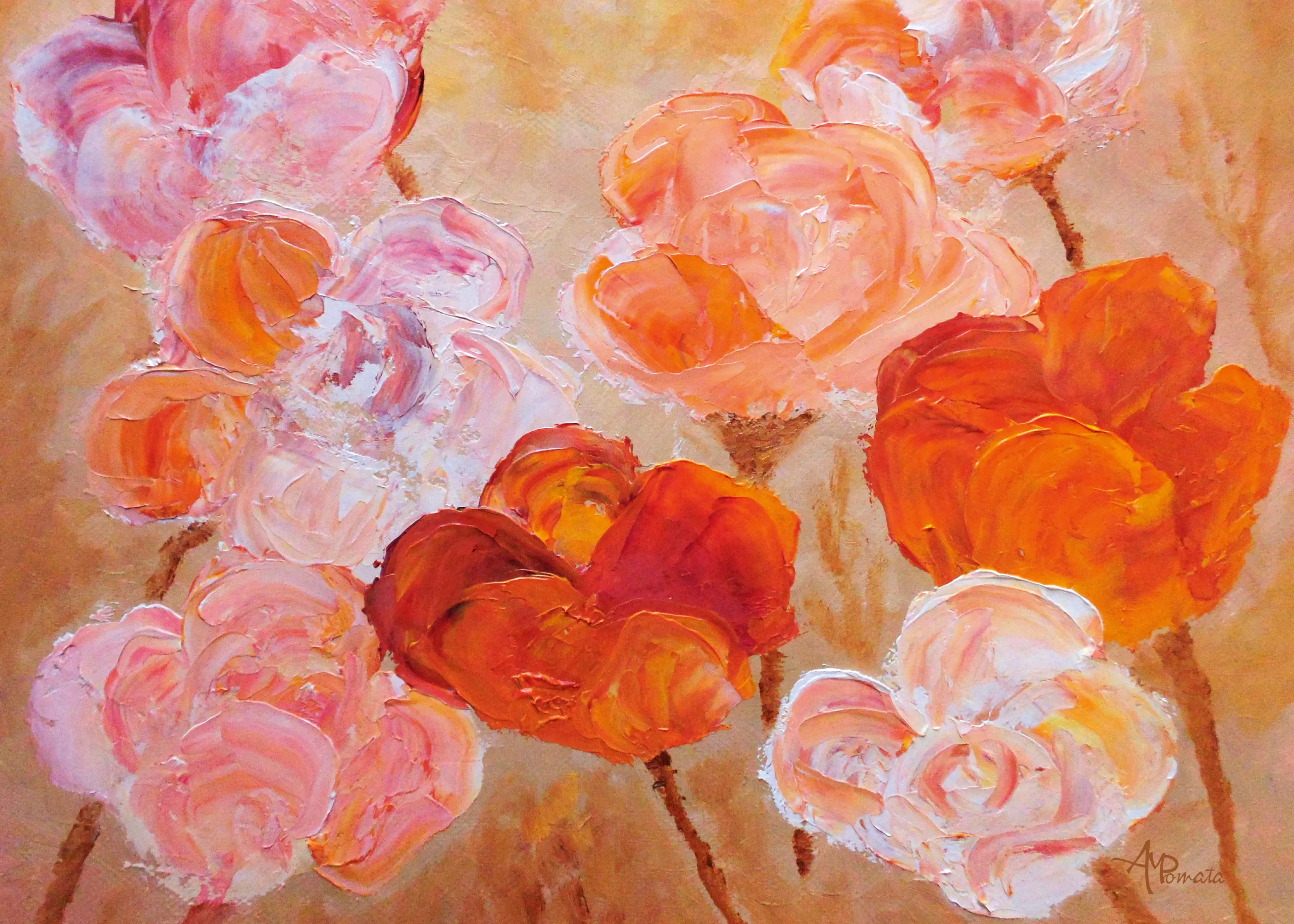 Angeles M. Pomata - Ferskenrosa Impasto Blomster Plakat 0