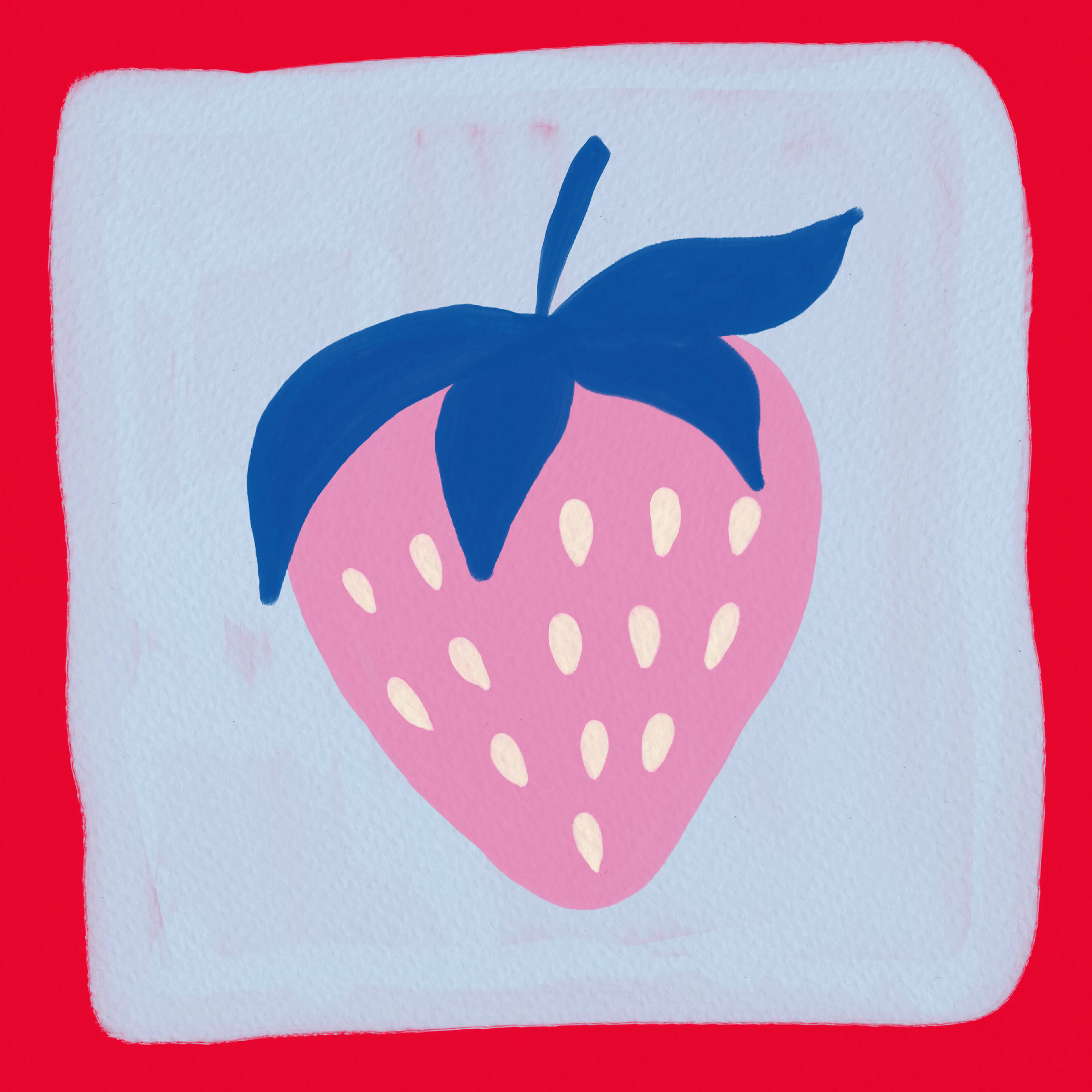 Angela Minca - Fraise Rose Feuilles Bleues Poster 0
