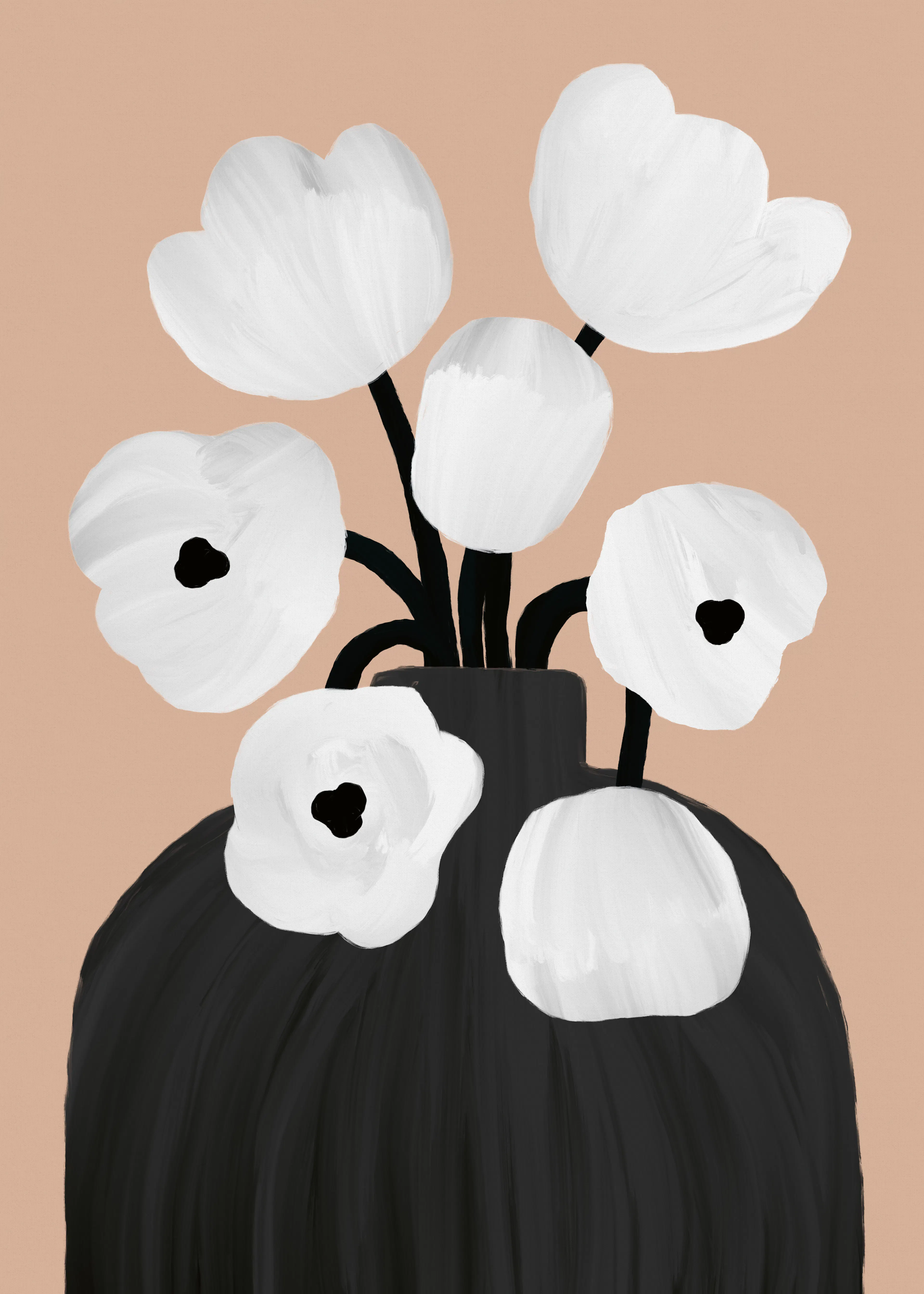 Orara Studio - White Blooms Black Vase Print 0