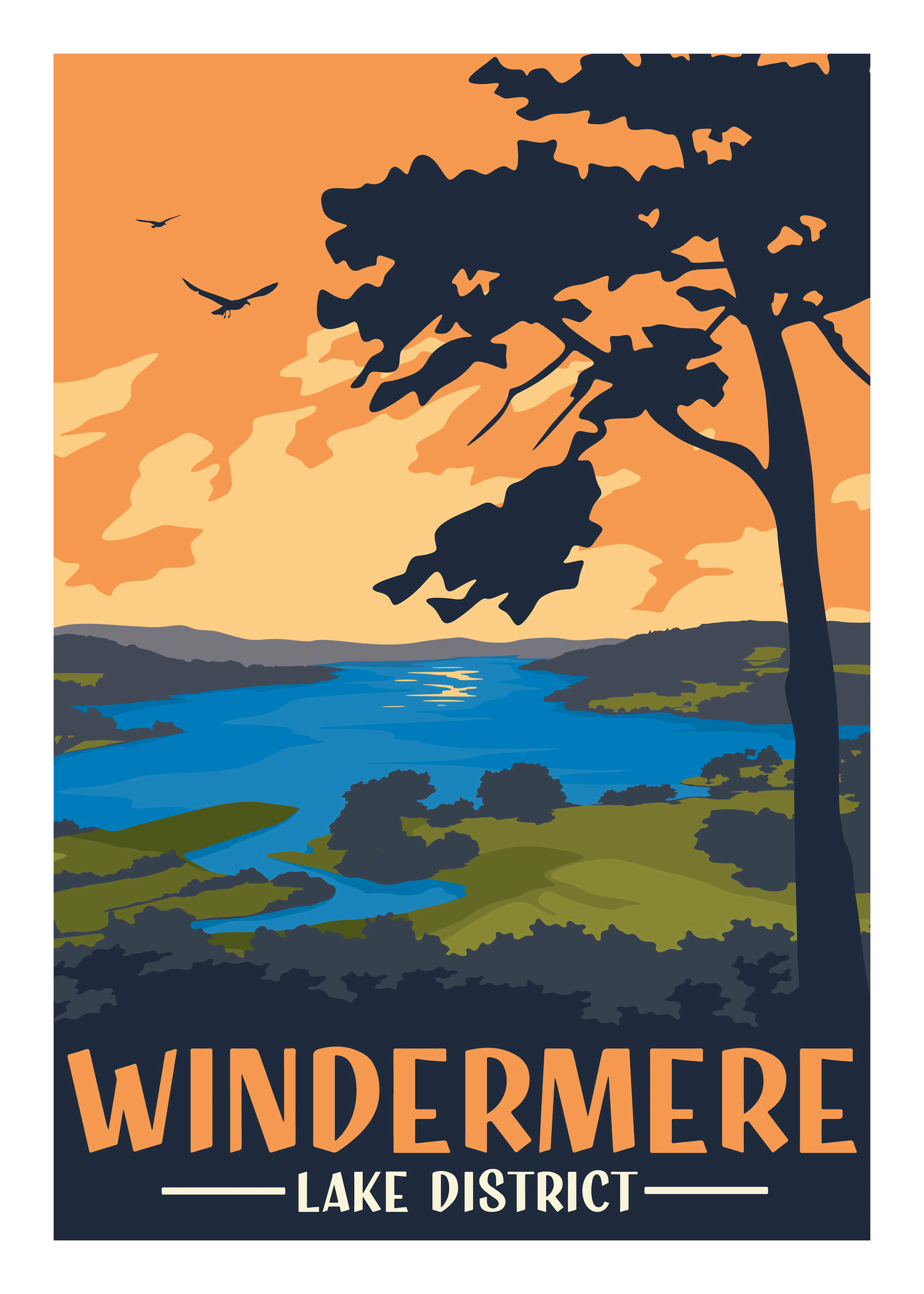 Retrodrome - Windermere Lake District Atardecer Póster 0