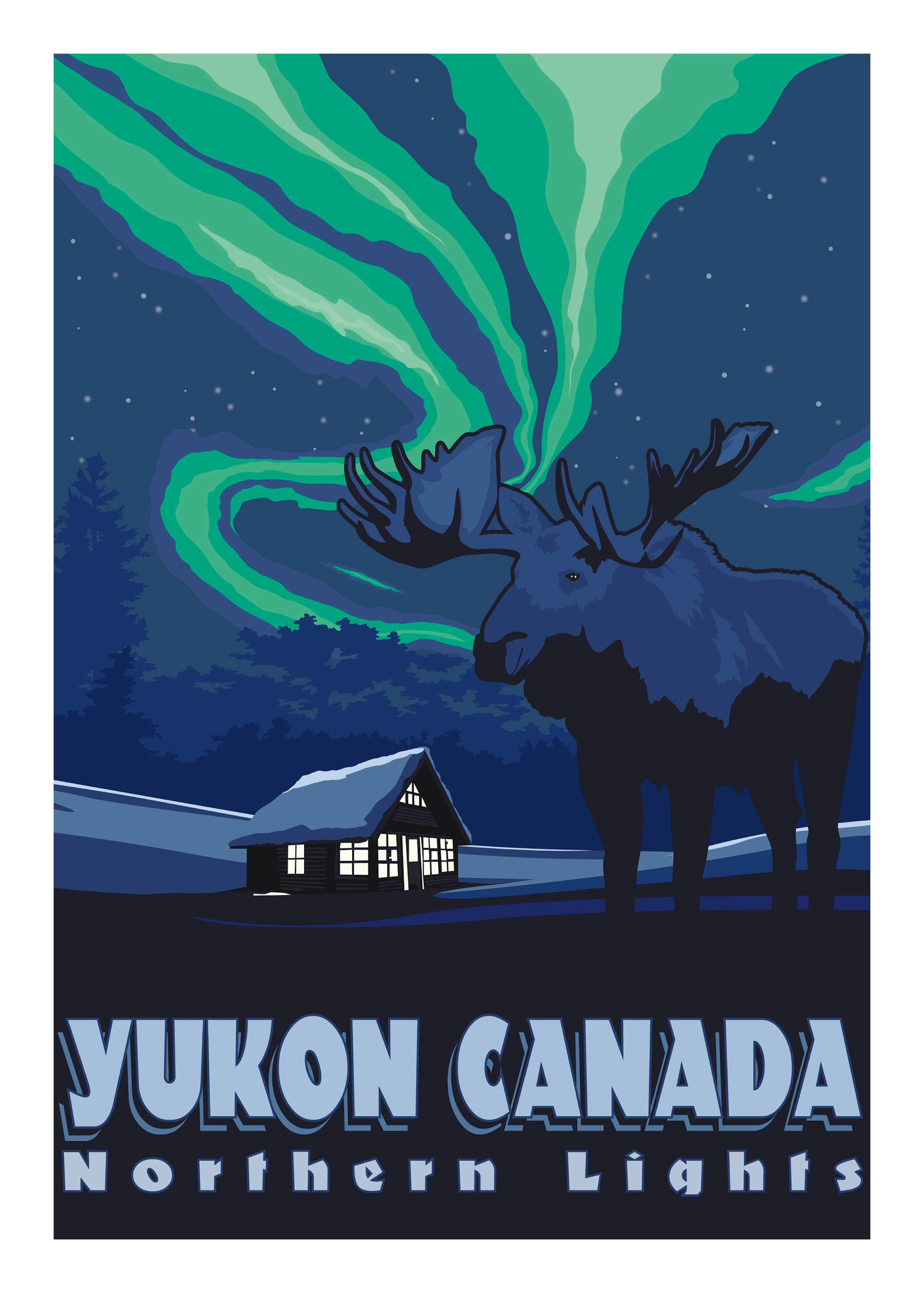 Retrodrome - Yukon Northern Lights Moose Poster 0