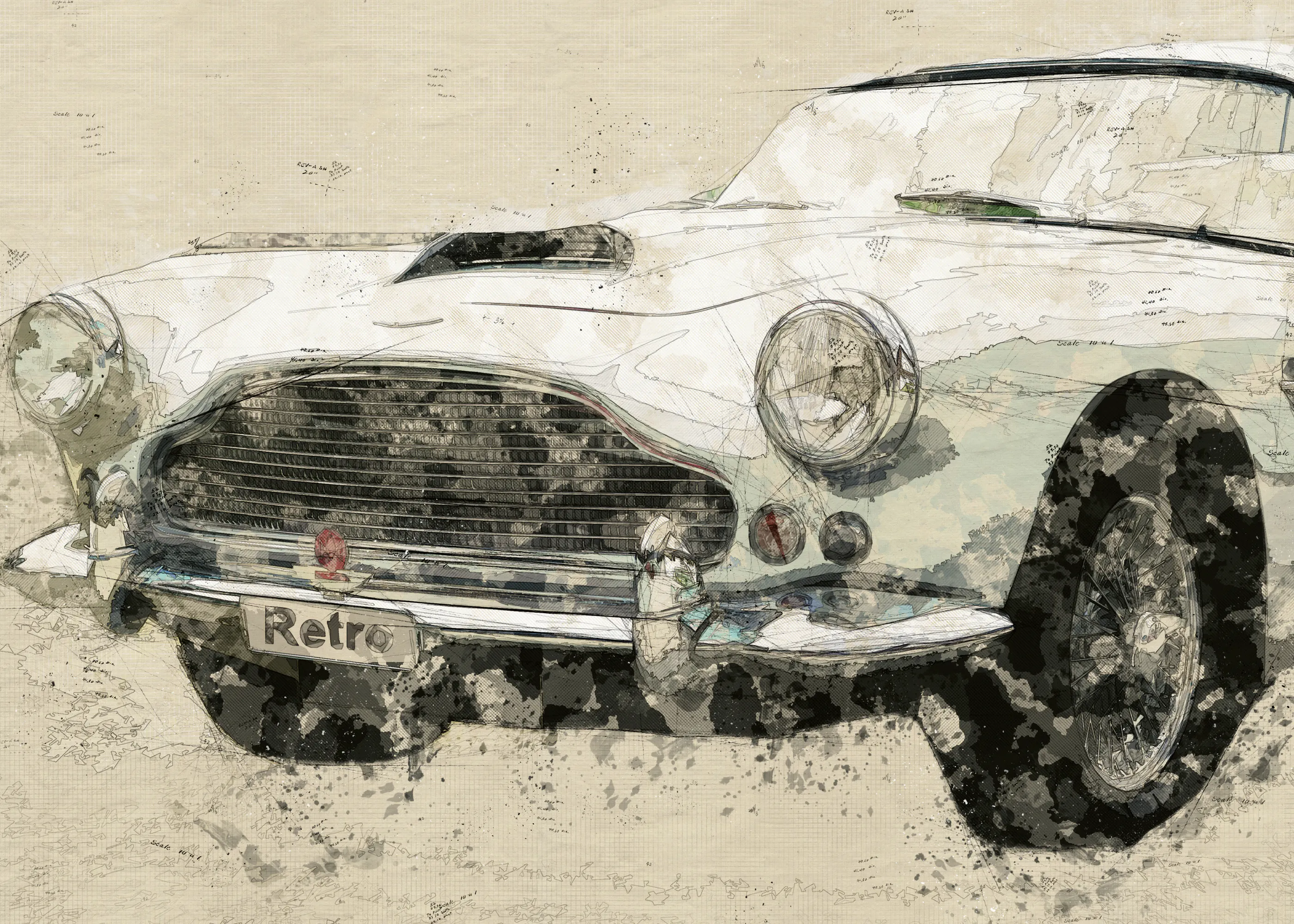 Lembayung senja studio Vintage Poster - Retro Klassieke Auto Schets Poster 0