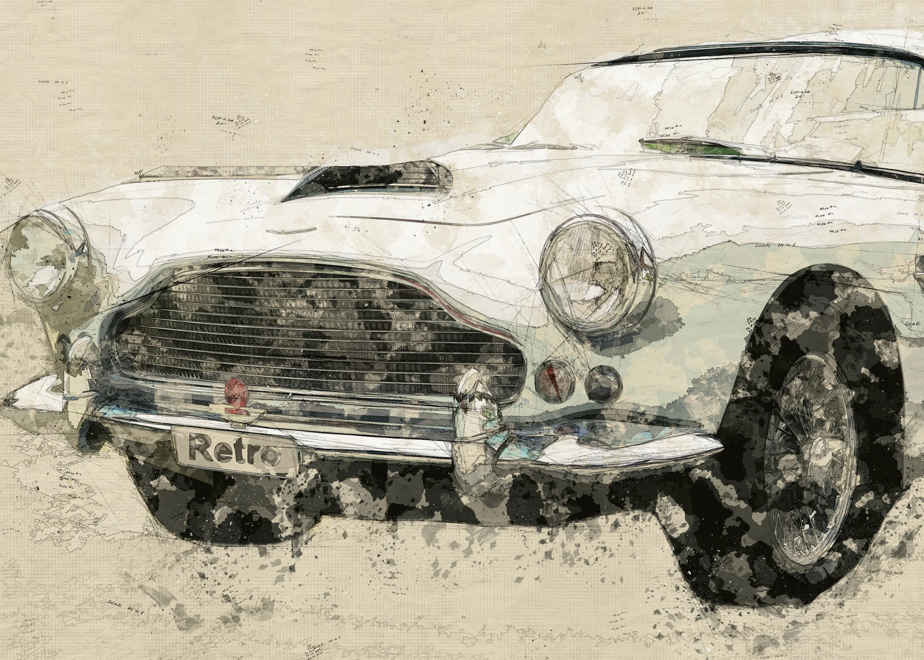 Lembayung senja studio [Vintage Poster] - Retro Classic Car Sketch Poster 0