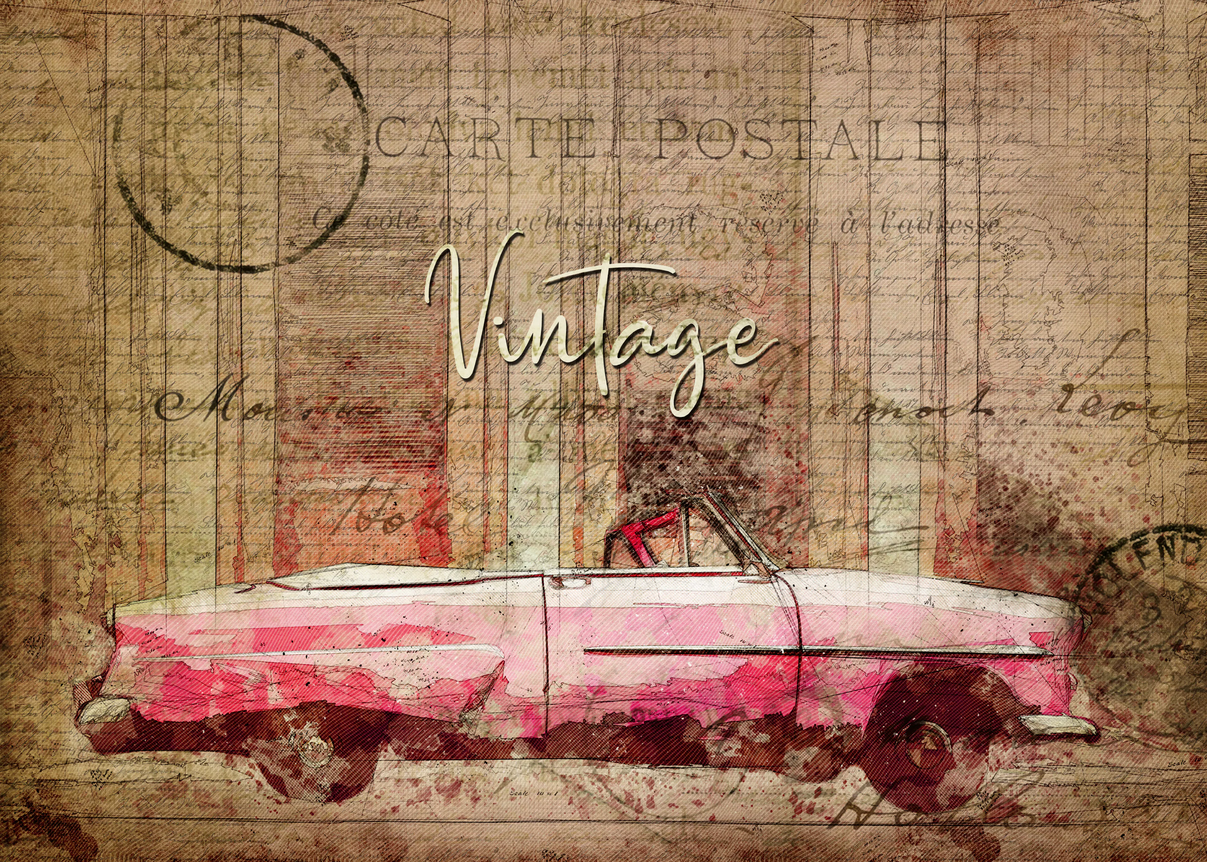 Lembayung Senja Studio [Vintage Print] - Vintage Pink Car Poster 0