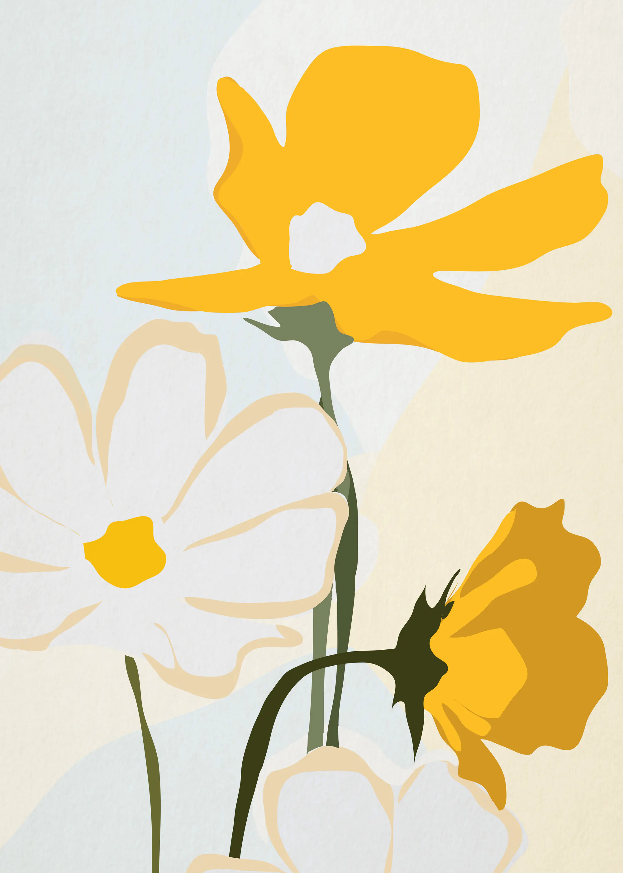ThingDesign - Modern Yellow White Flowers Poster 0