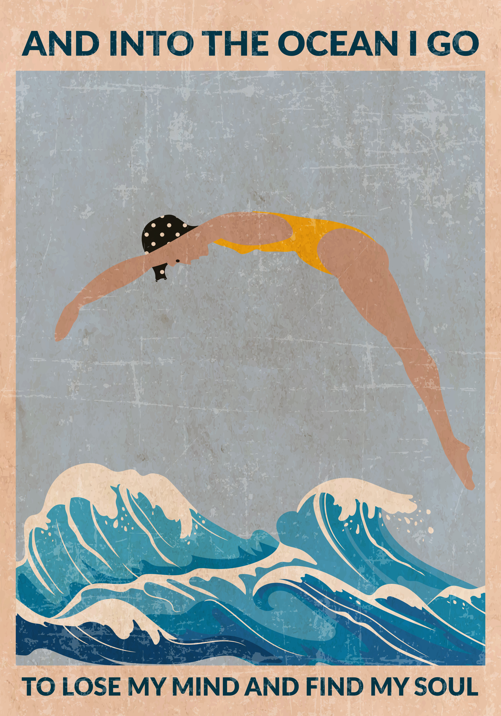 WallChart Art Studio - Woman Diving Ocean Waves Poster