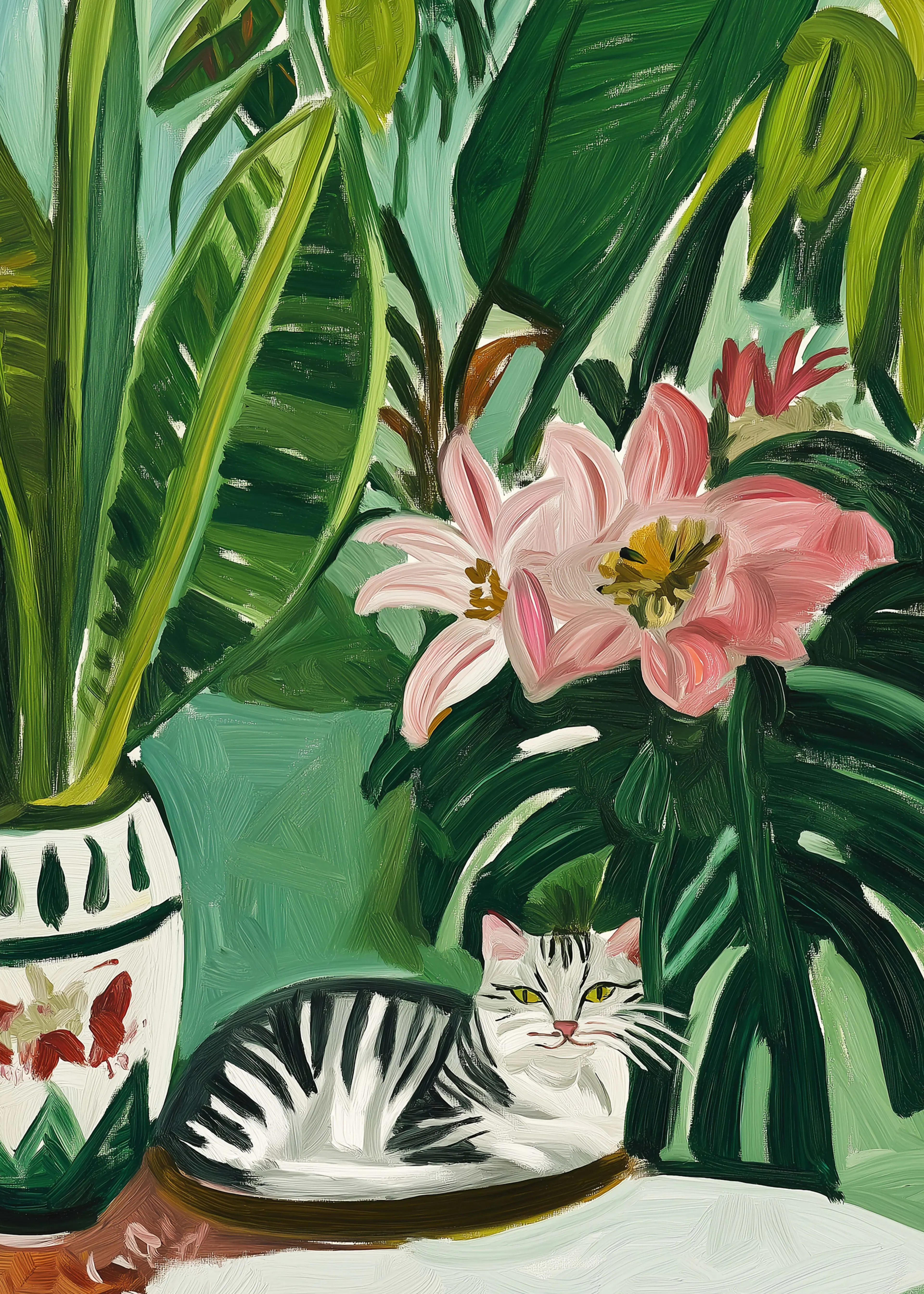 SHANDU - Tropical Cat and Flowers Poster 0