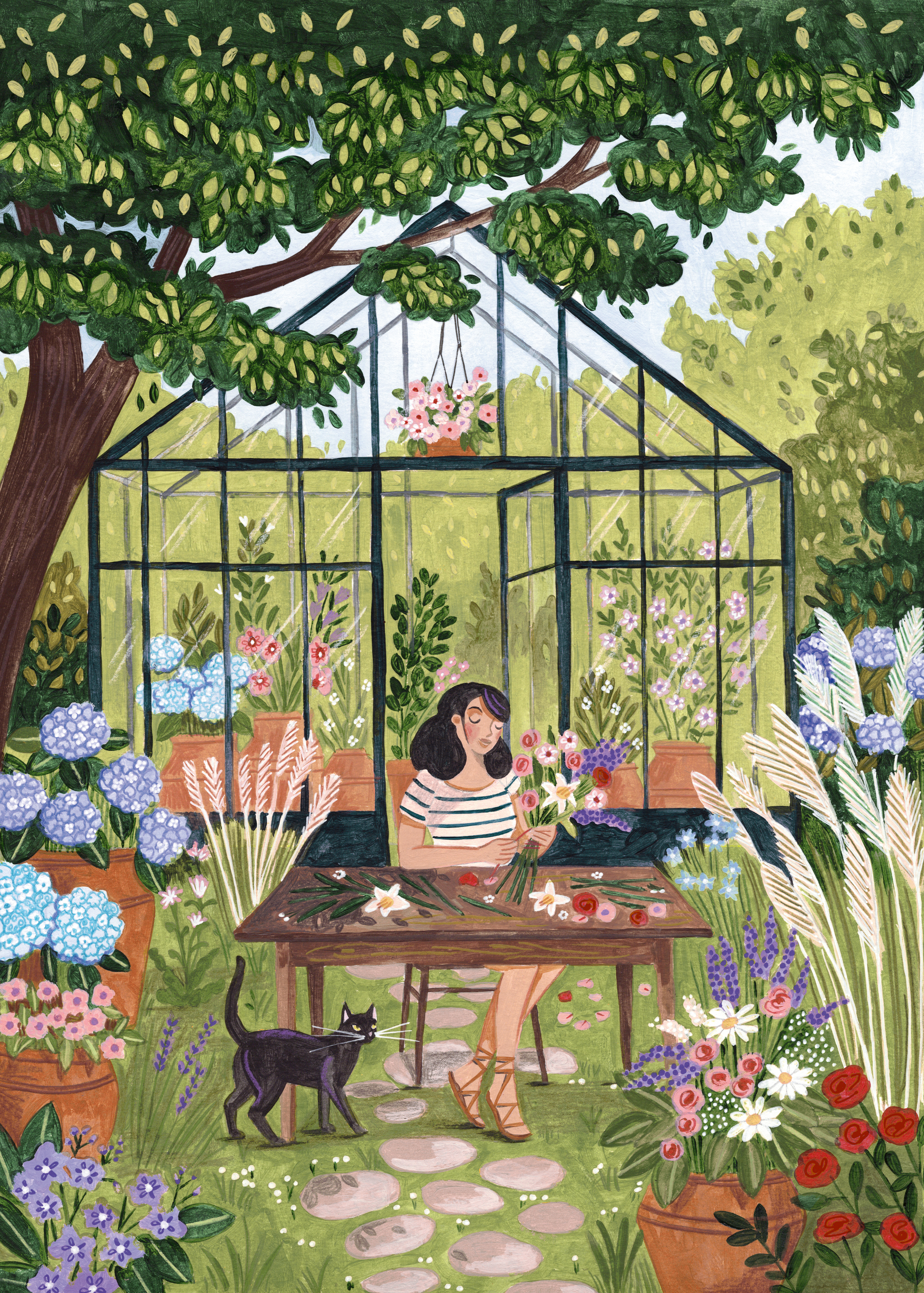 野花咲く草原のイースターバニー 春の可愛いうさぎアート絵画 ポスター