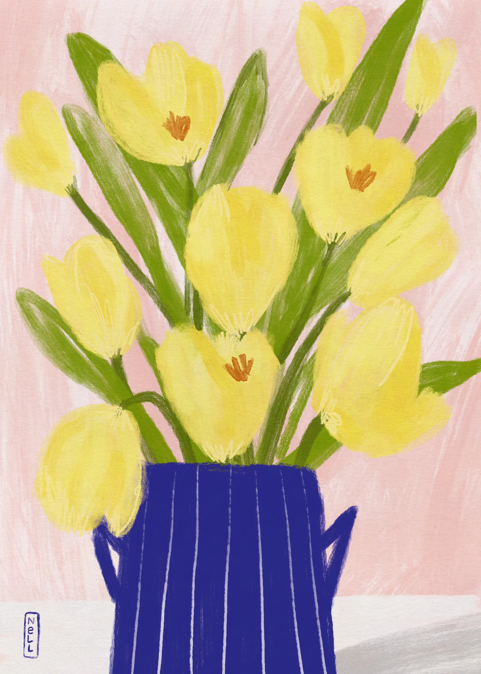 Dirkie Nell - Spring Tulips Blue Vase Poster 0