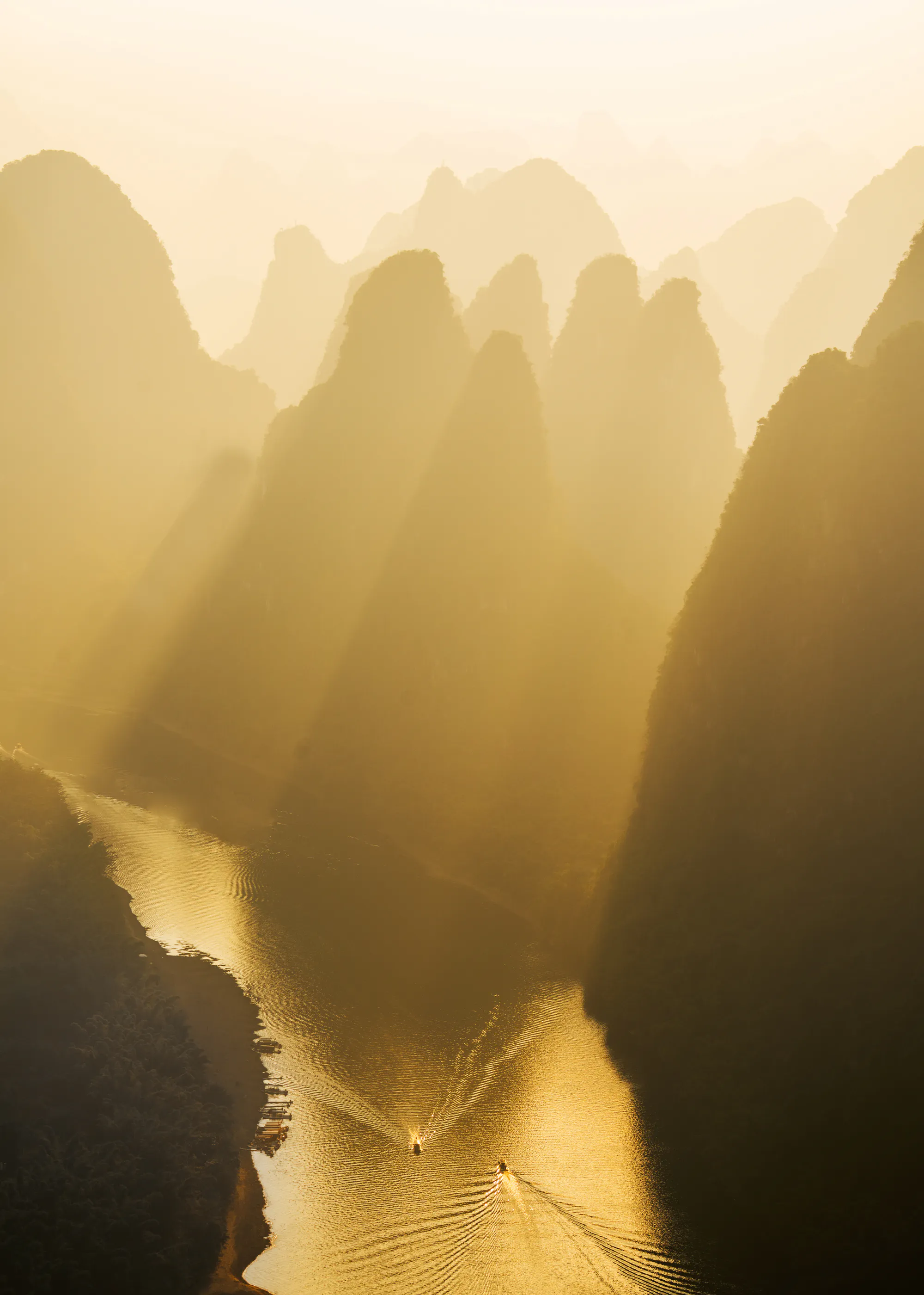 Rae Zhang - Golden Misty River Valley Poster 0