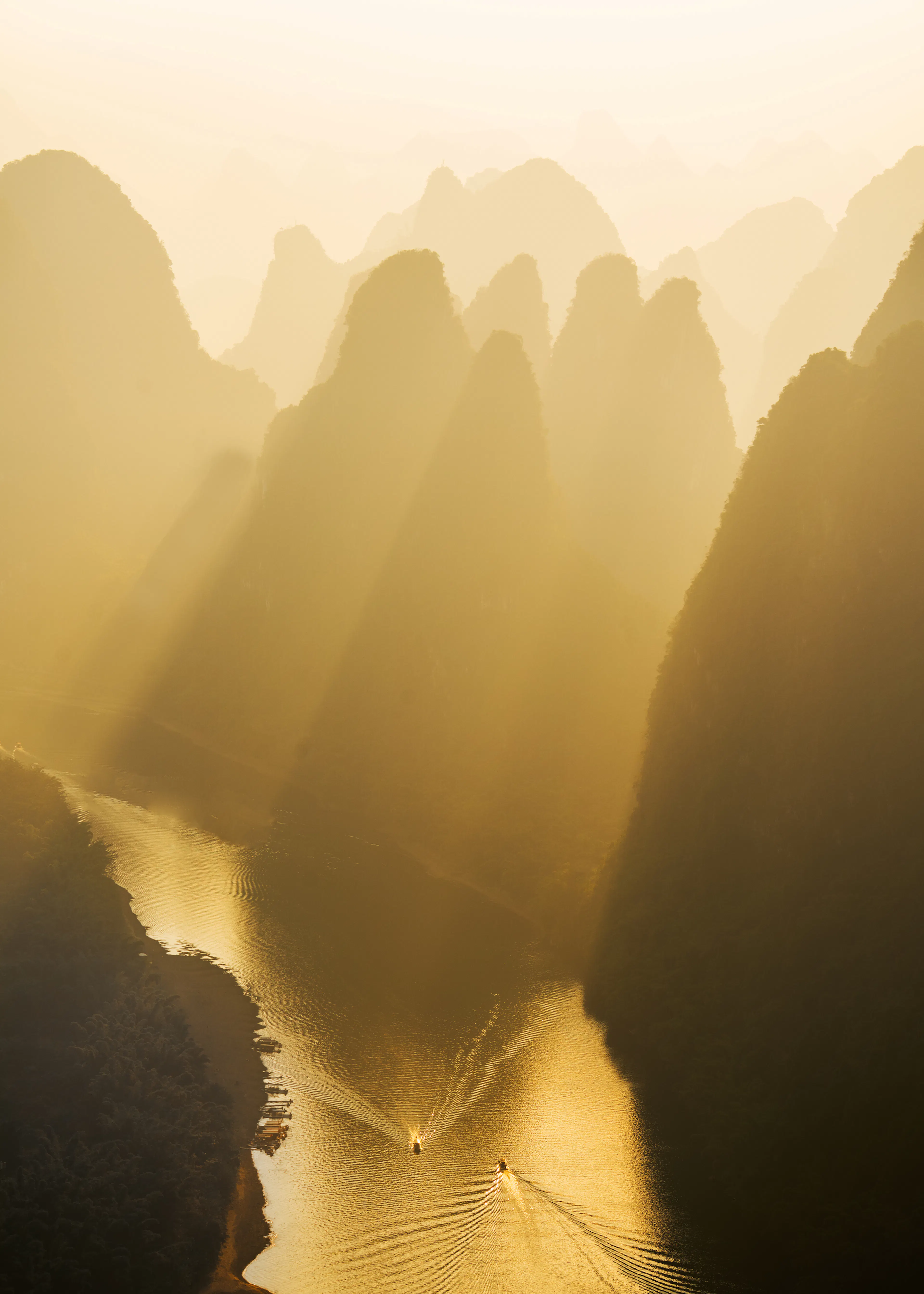 Rae Zhang - Golden Misty River Valley Poster 0