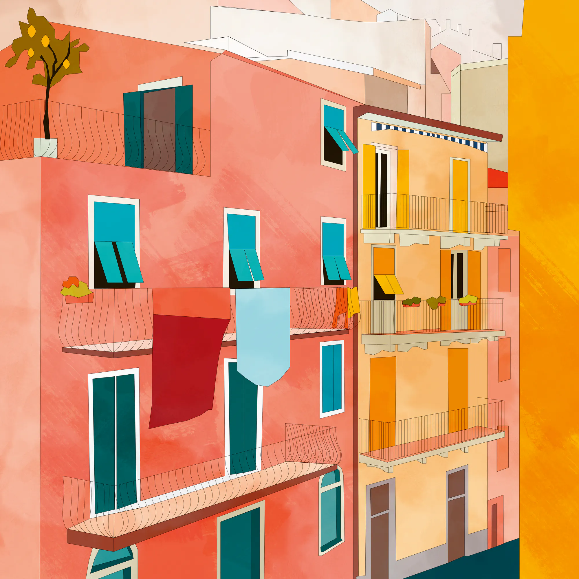 Sonnenuntergang Balkone Poster 0