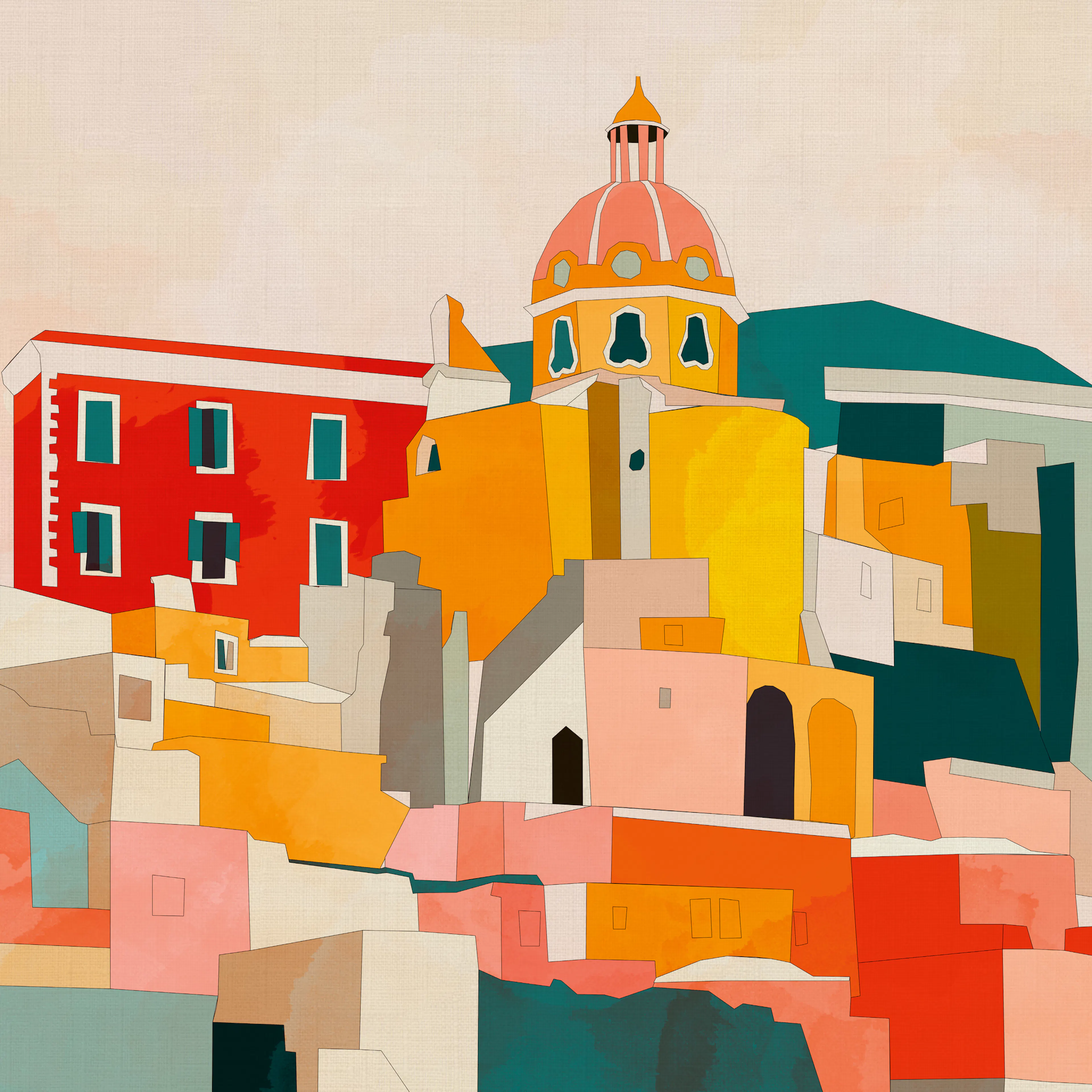 Orange Colorful Village Poster 0
