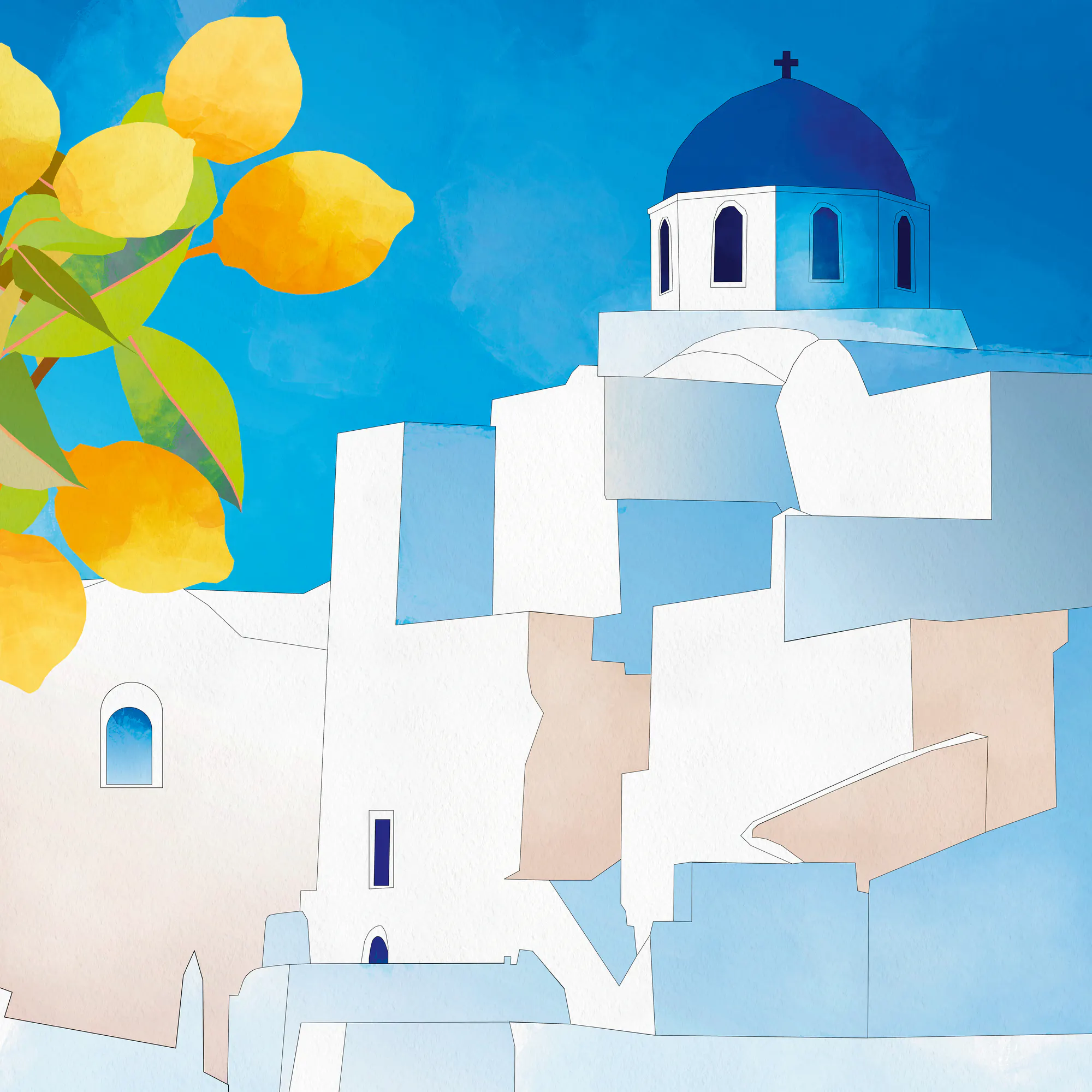 Himmelblå Santorini Flukt Plakat 0