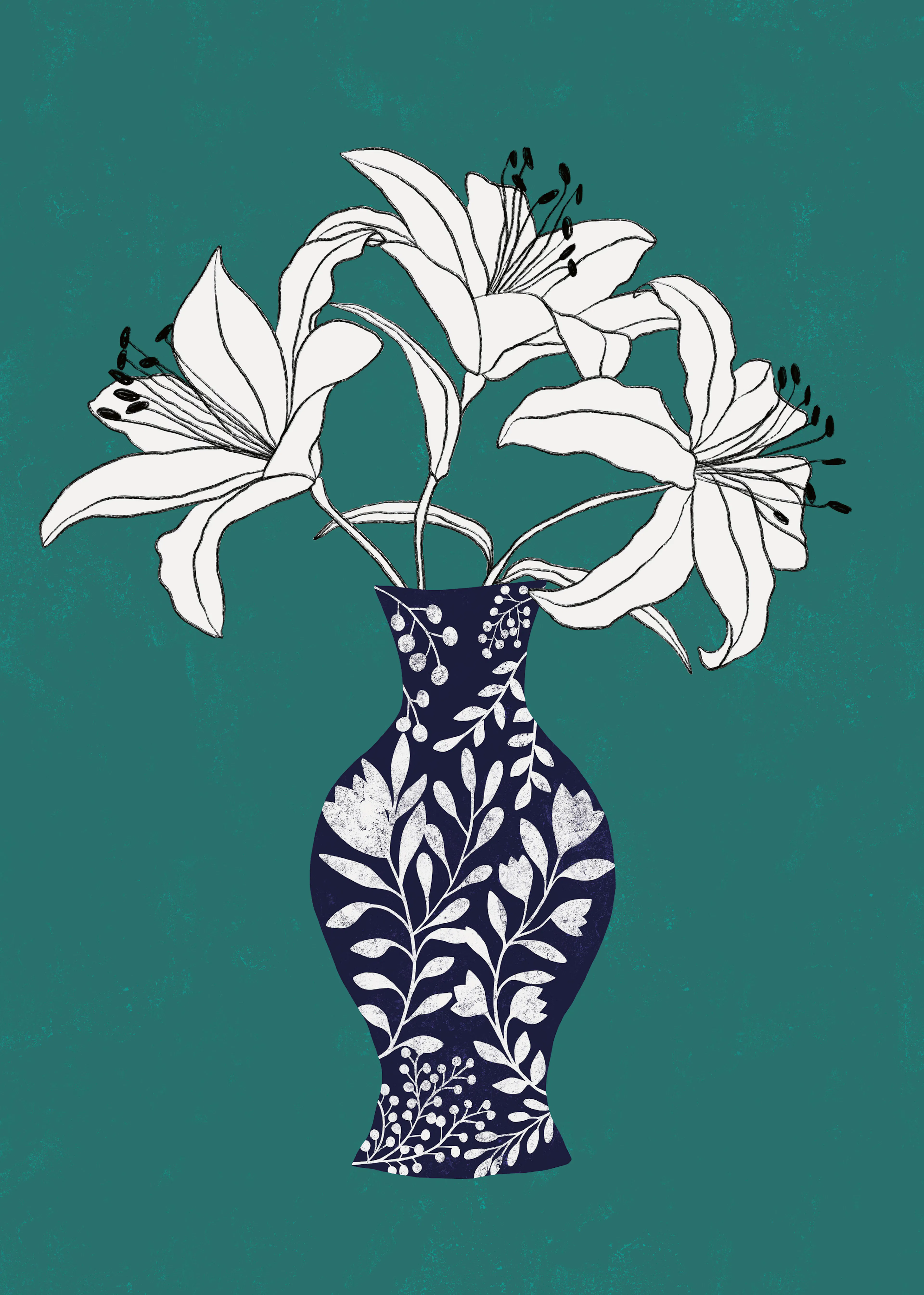 Teal Elegant Lilies Poster 0