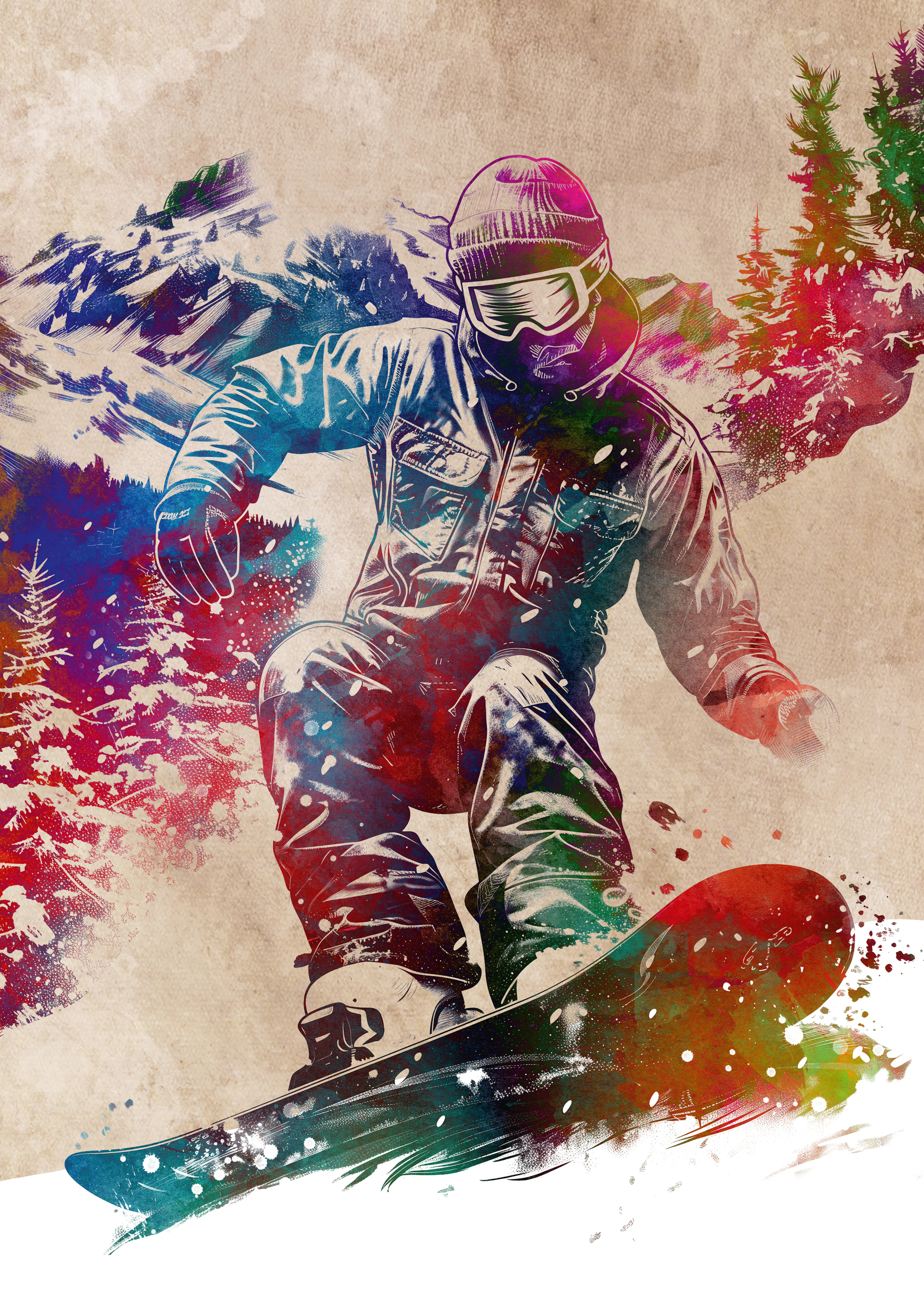 Color Splash Snowboarder Poster 0
