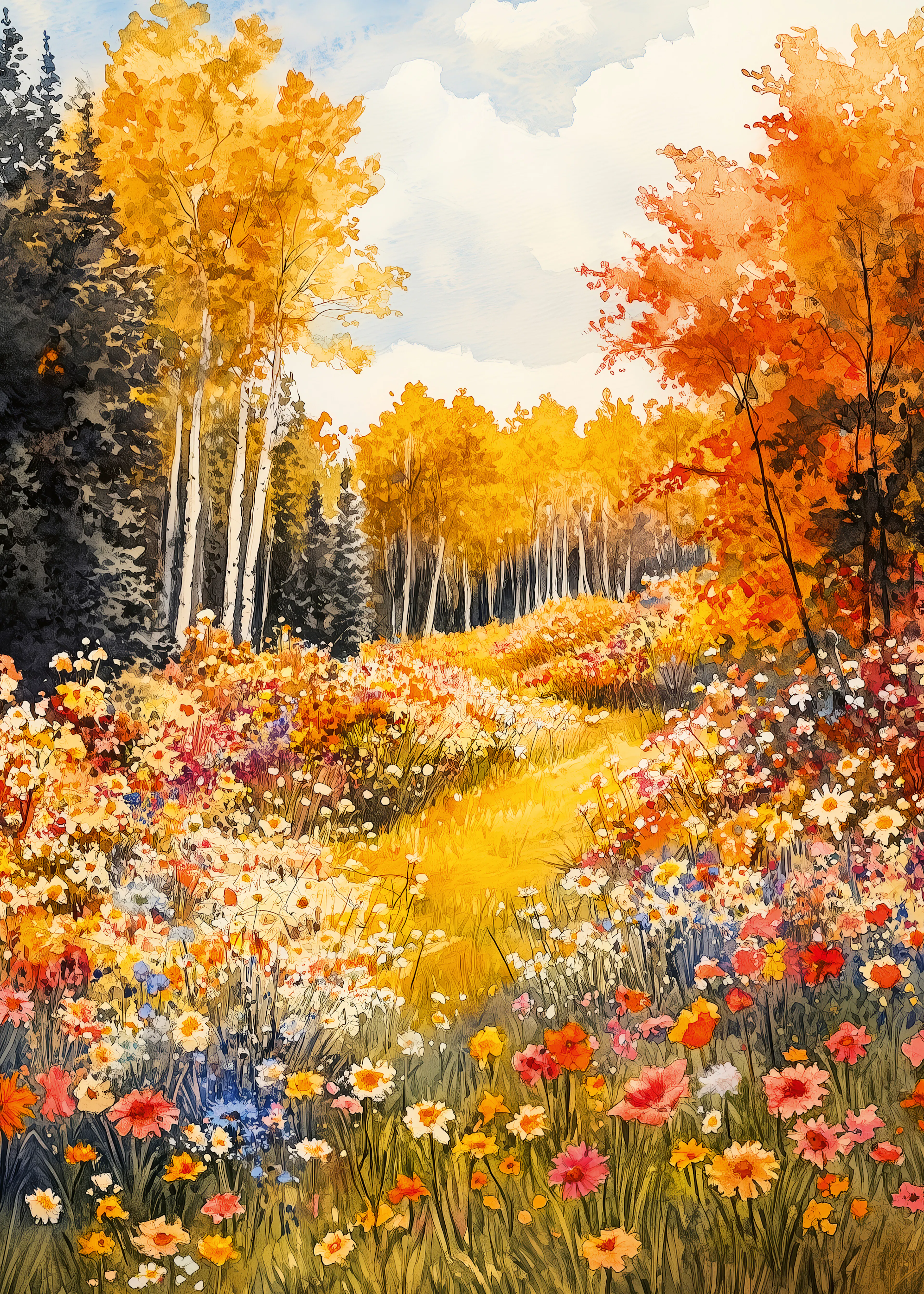 Orange Autumn Meadow Poster 0