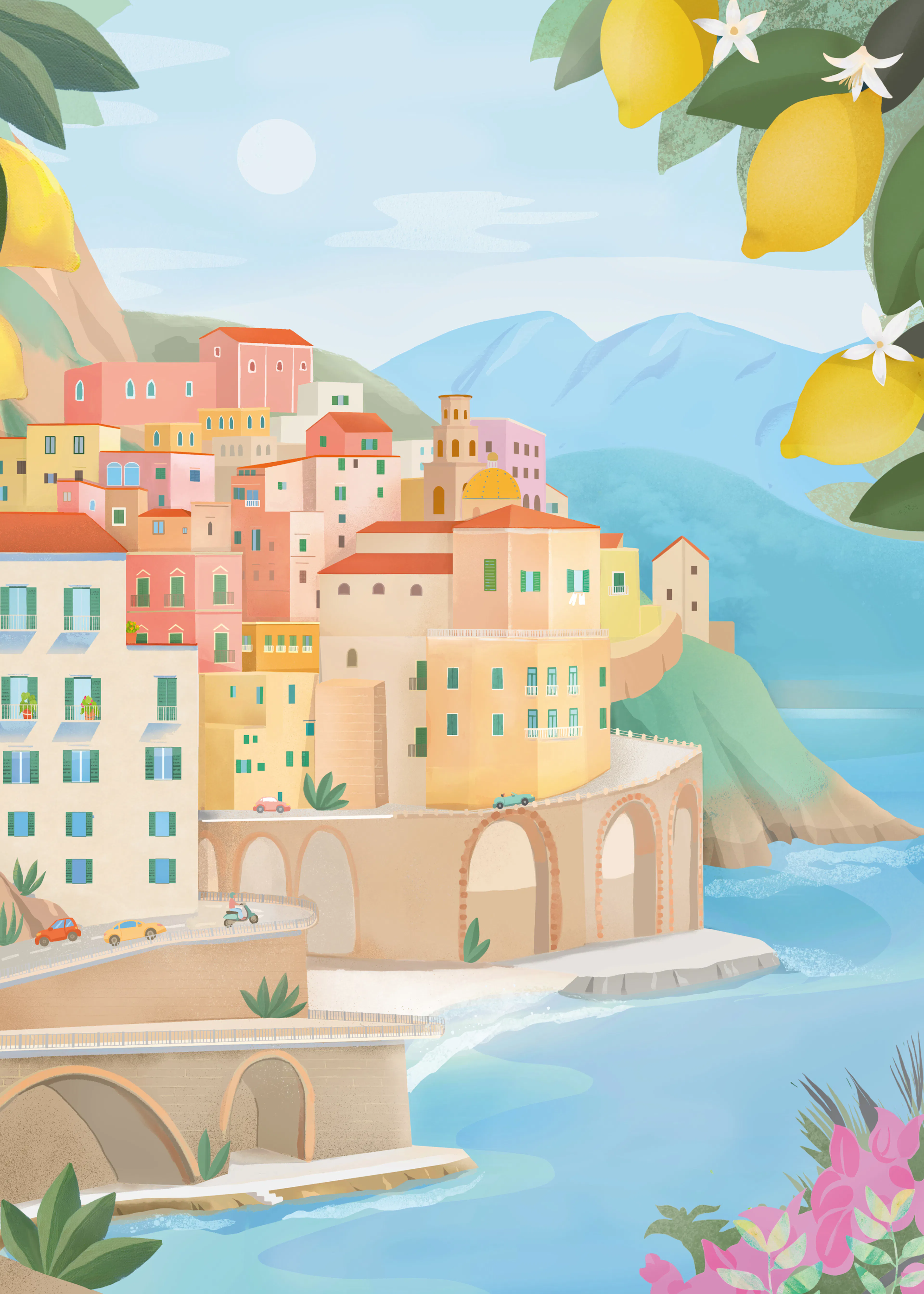 Blue Coastal Village Poster 0