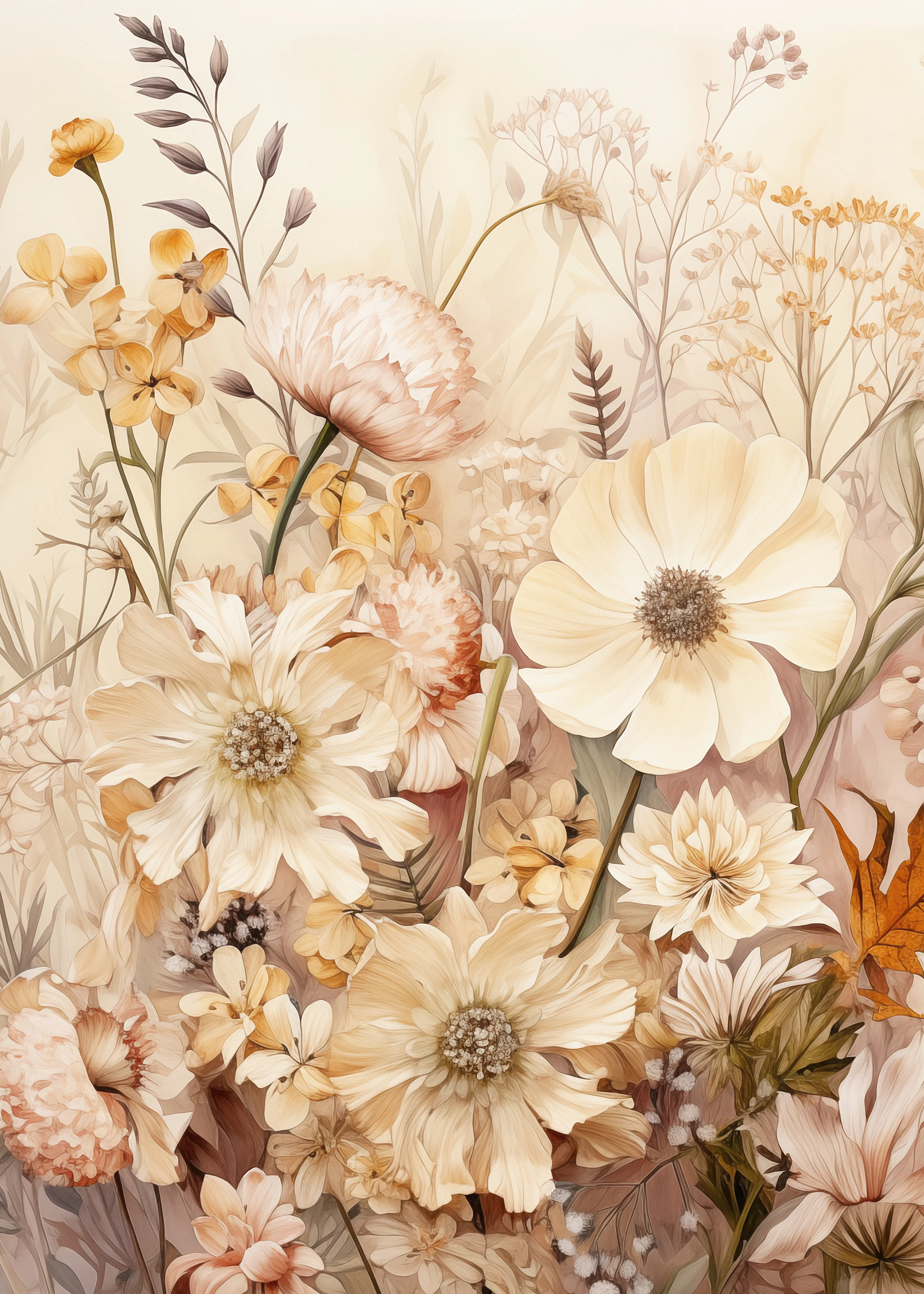 Beige Soft Floral Poster 0