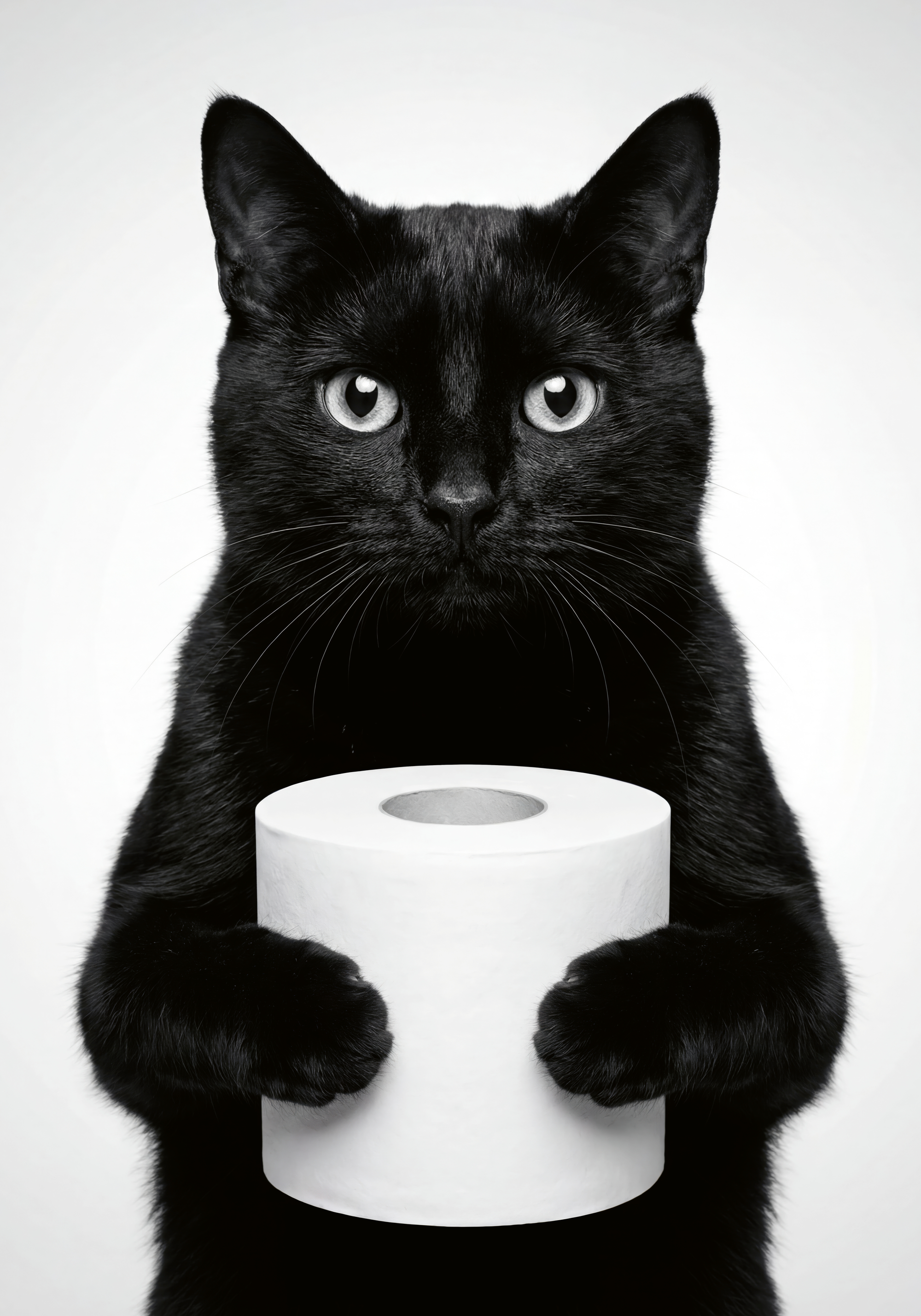 黒猫がトイレットペーパーを持つユーモアポスター | Poster Store JP