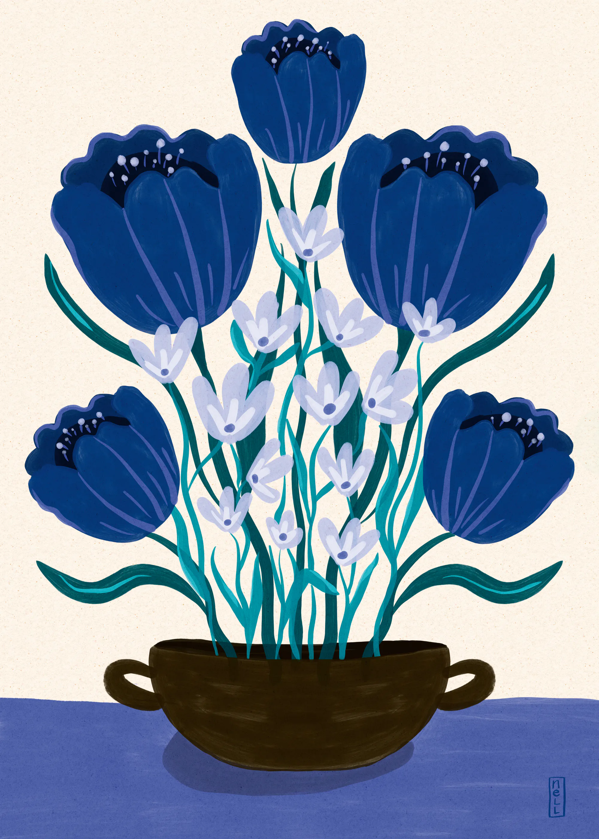 Floraison Florale Bleu Marine Poster 0