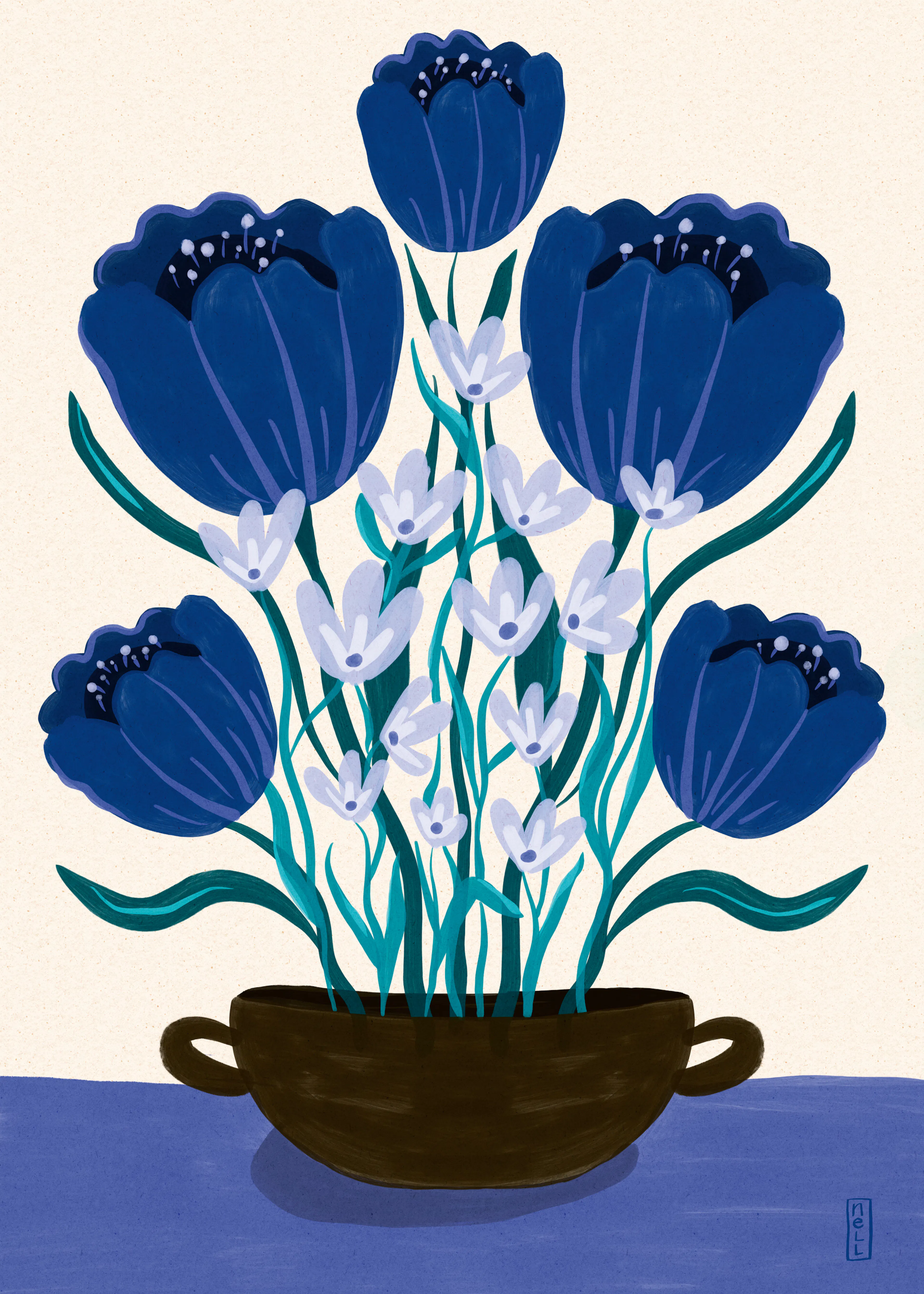 Navy Blue Floral Bloom Poster 0