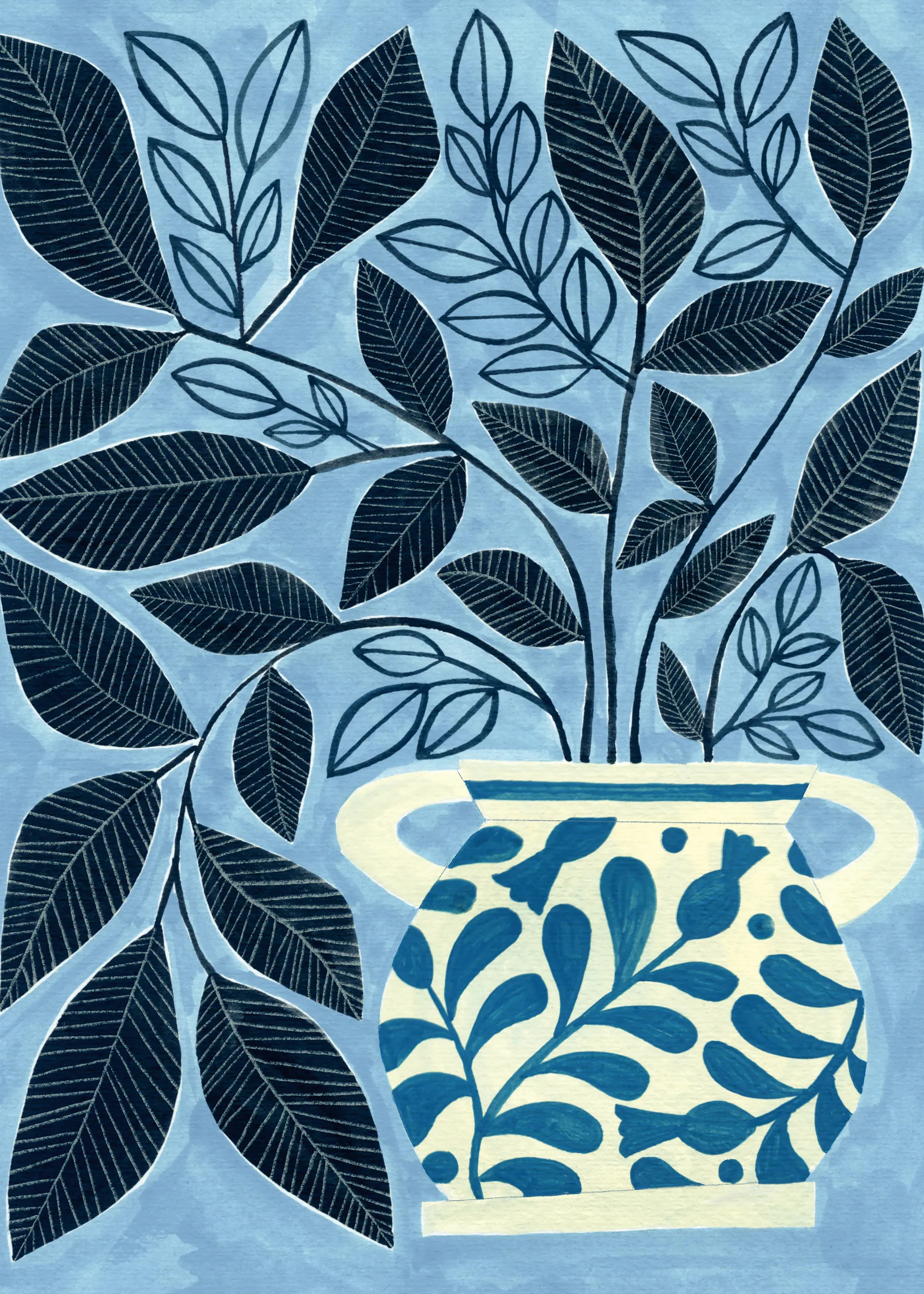 Navy Blue Botanical Poster 0