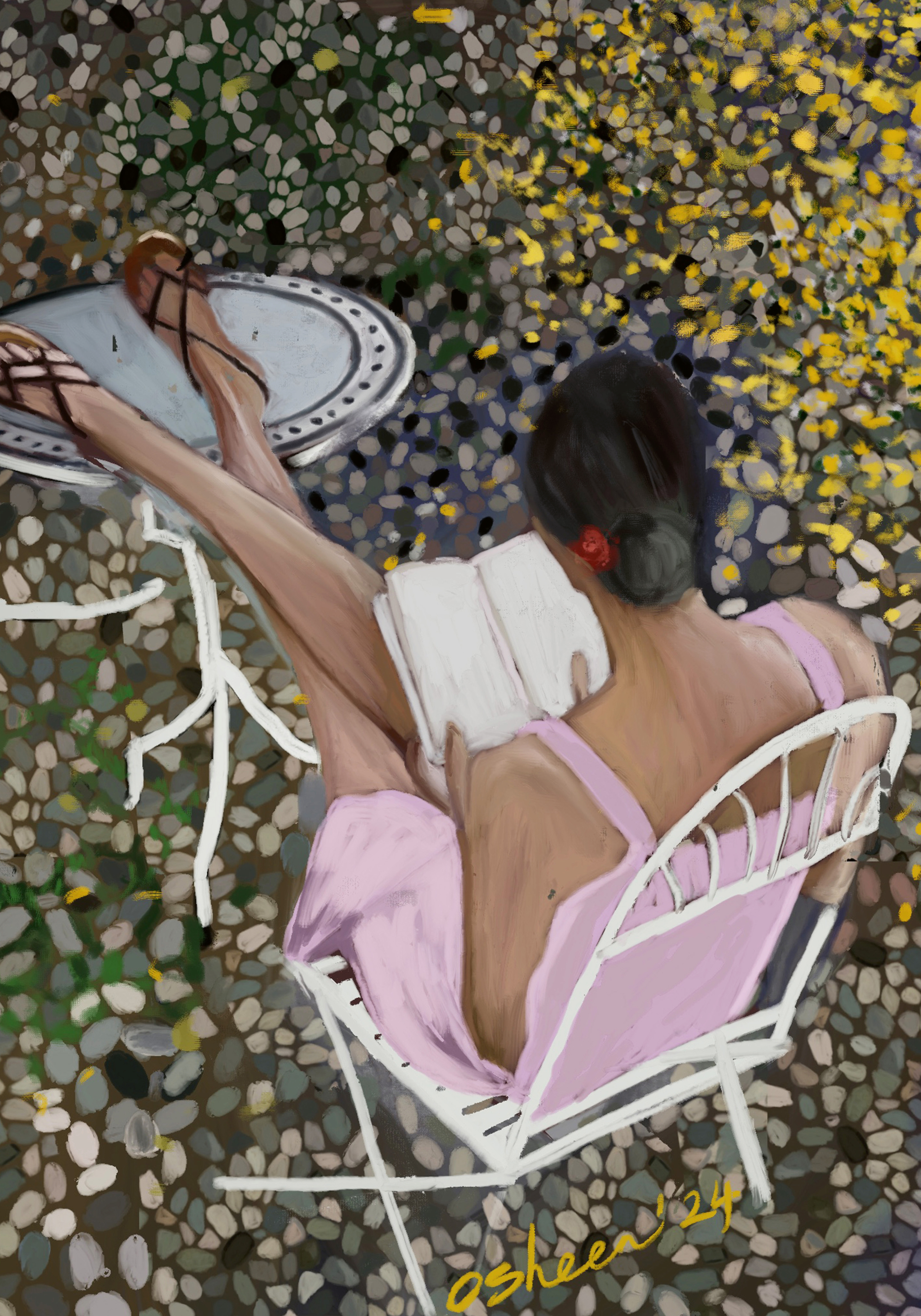 Osheensgallery Peaceful Patio Reading ポスター | Poster Store JP