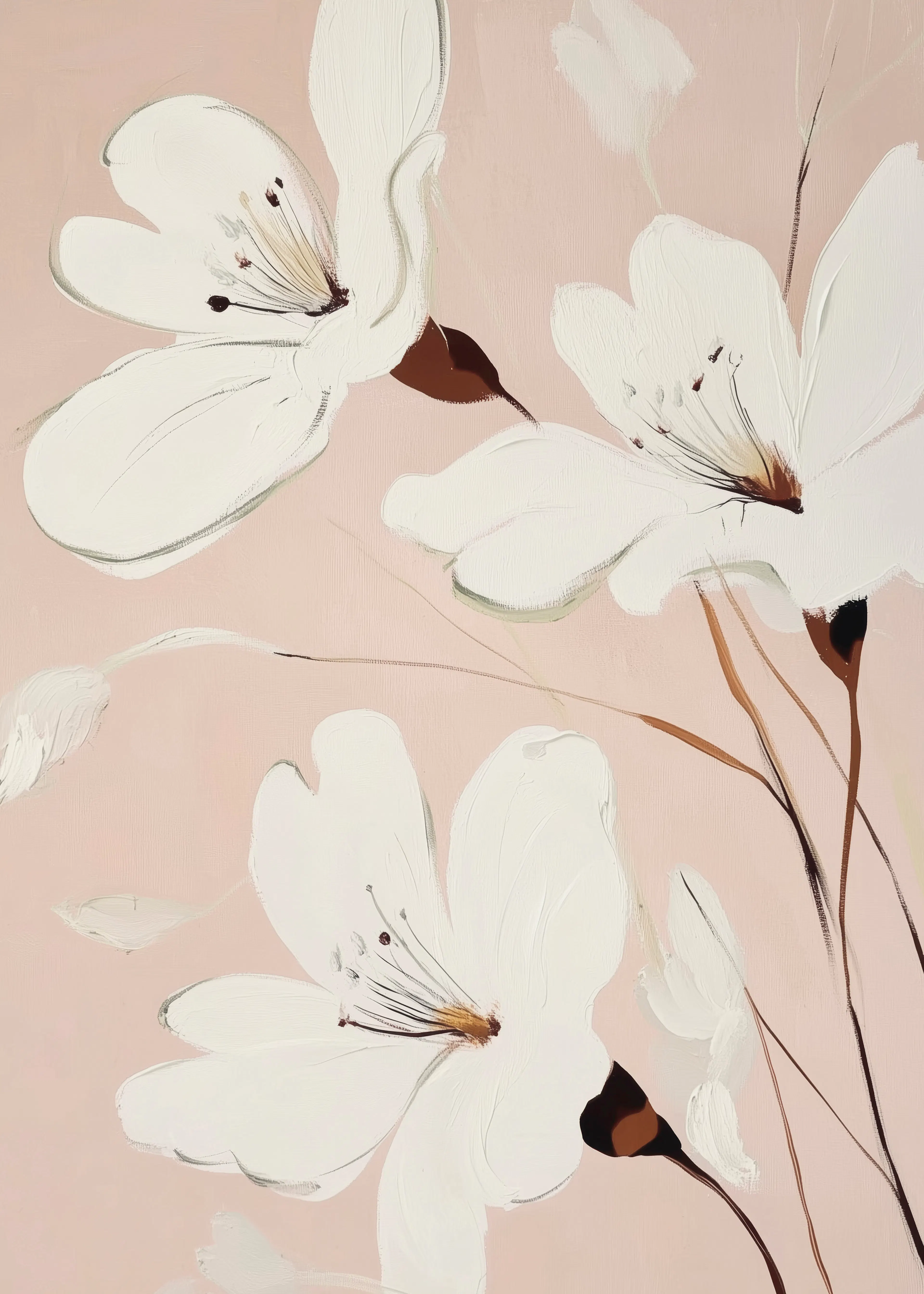 Beige Elegant White Blooms Poster 0