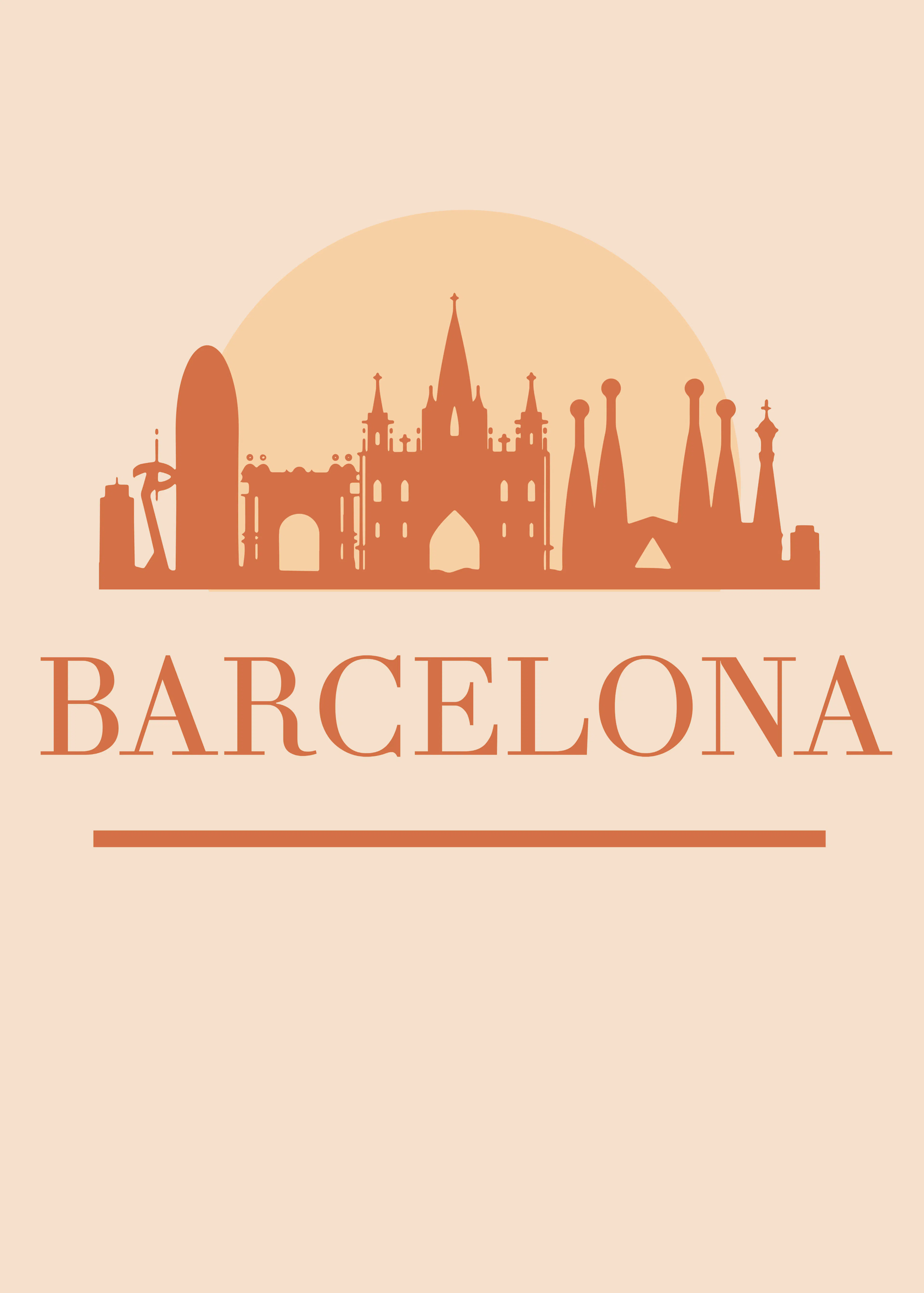 Peach Barcelona Skyline Poster 0