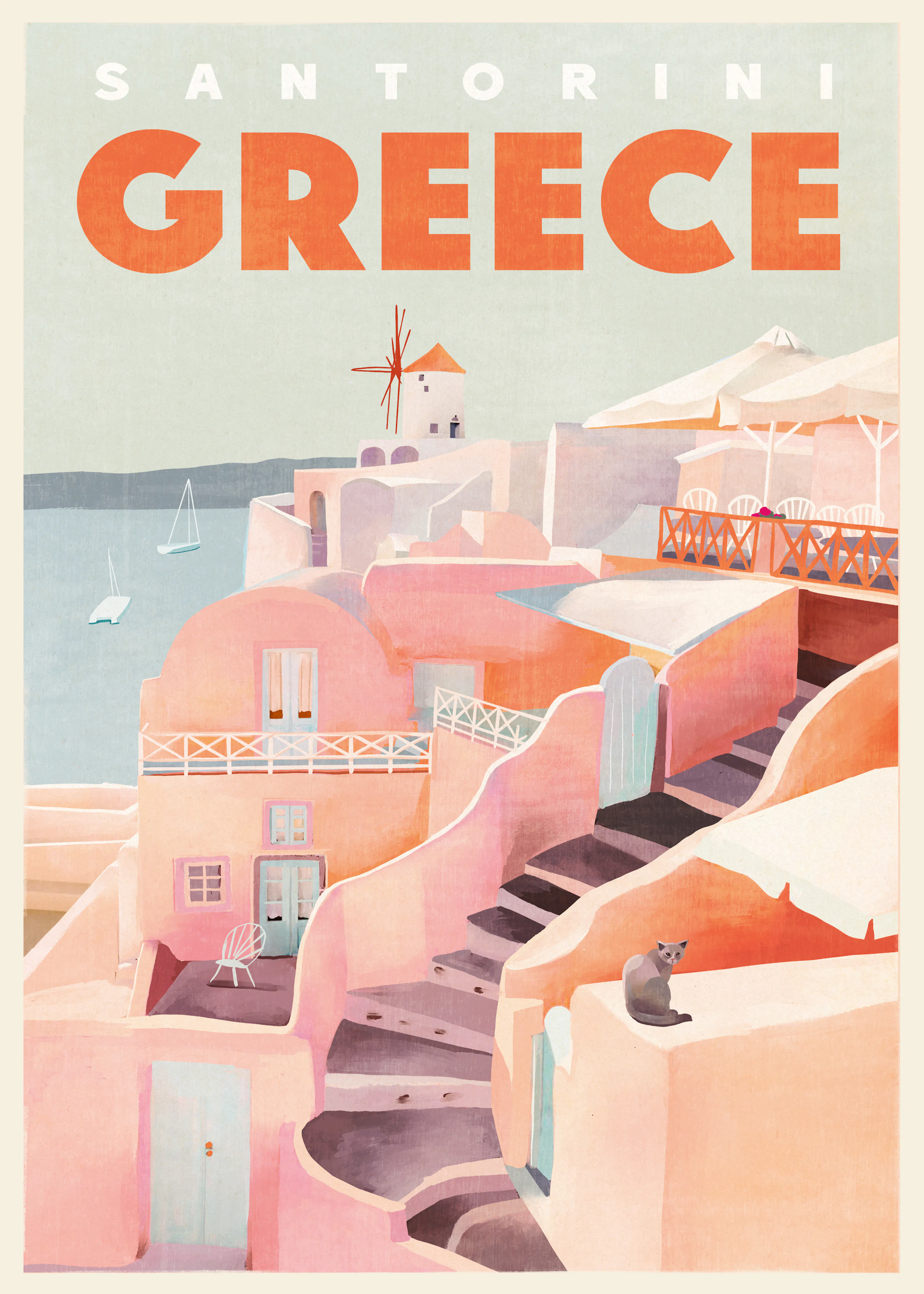 Pink Santorini Sunset Poster 0