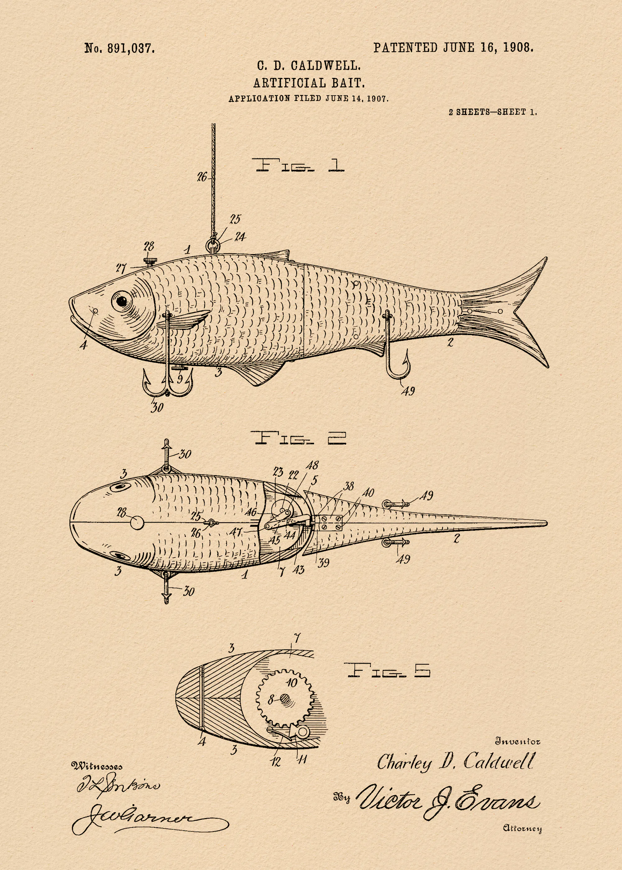 Vintage Fish Blueprint Poster 0