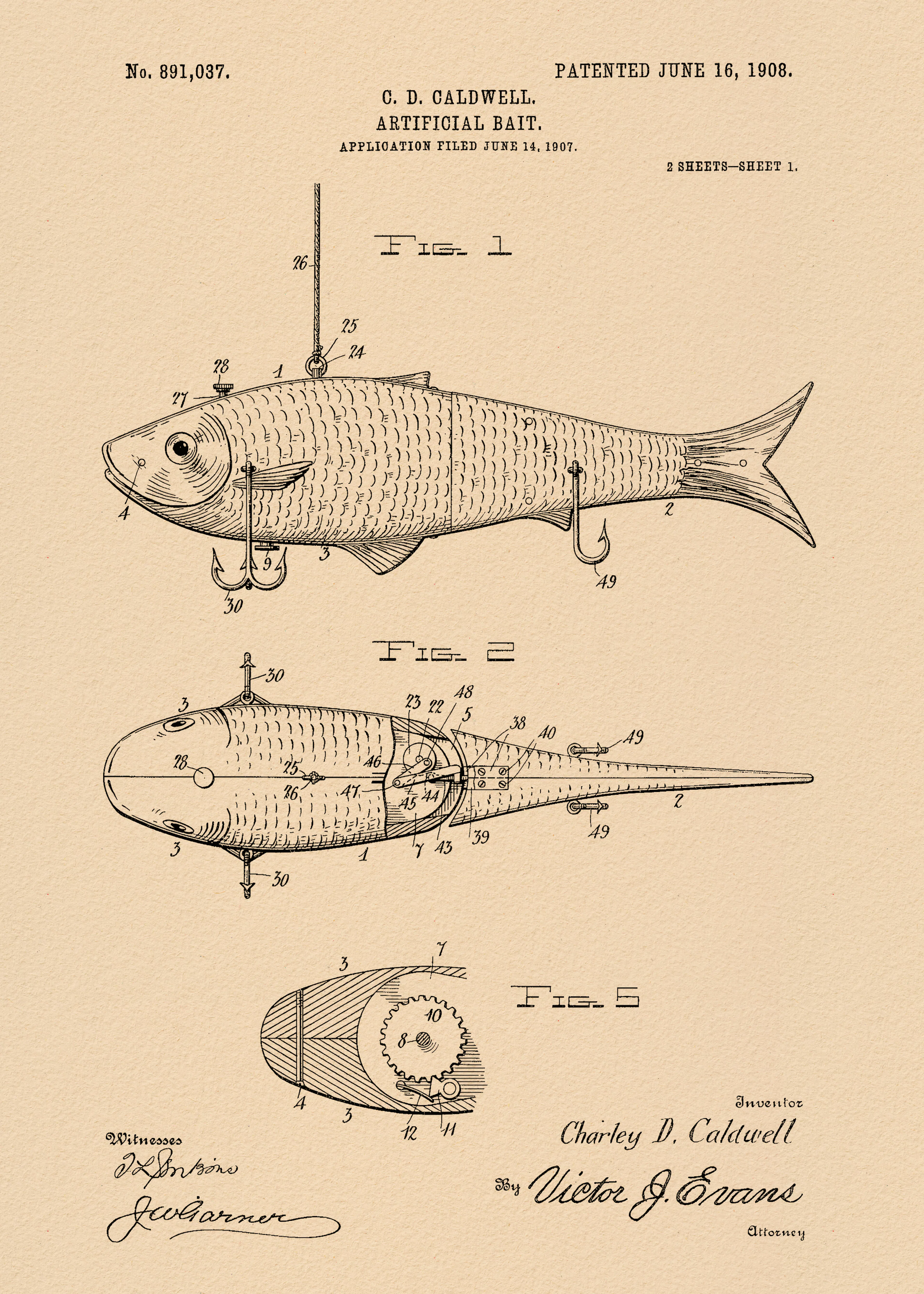 Vintage Fish Blueprint Poster 0