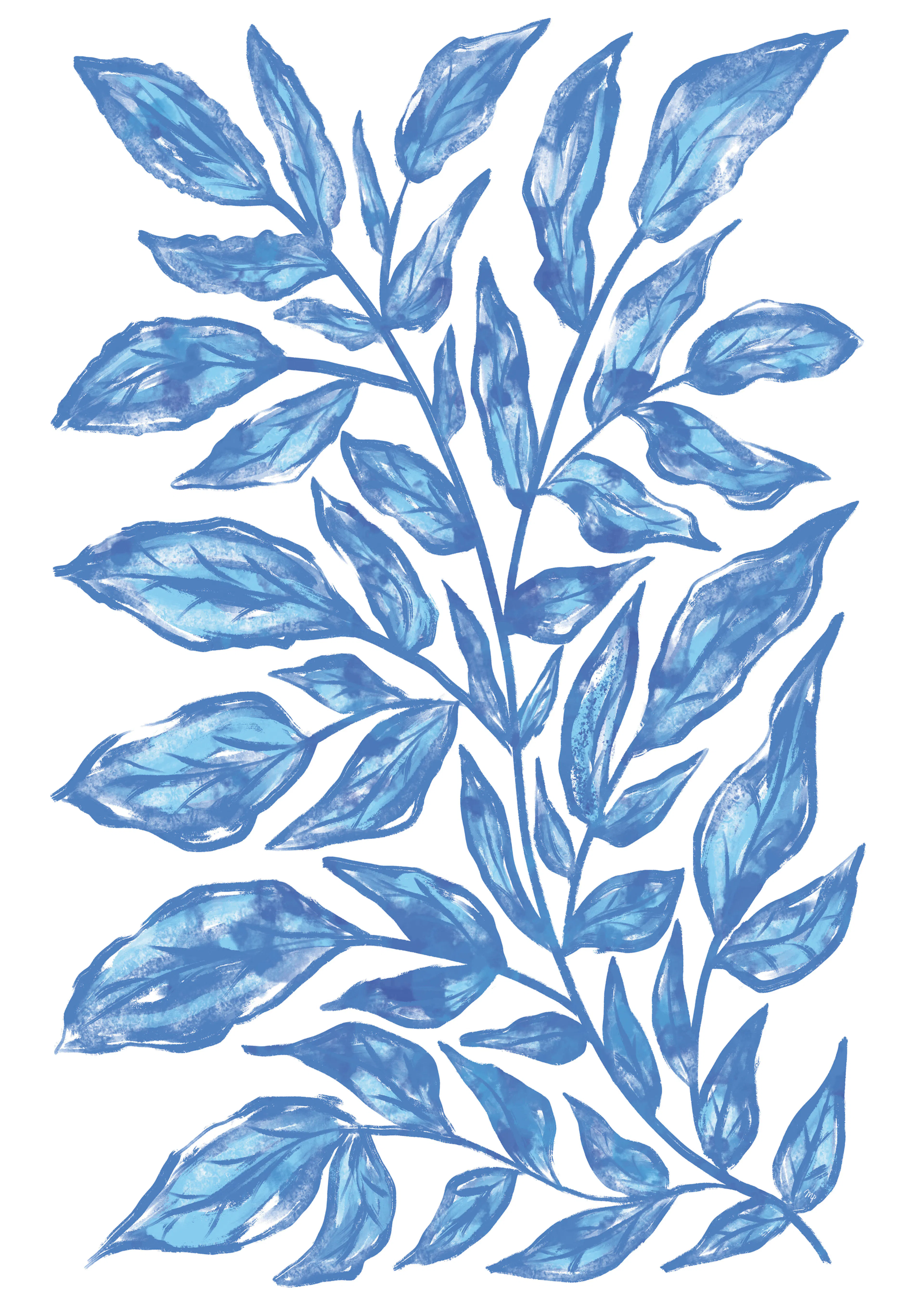 Feuillage Bleu et Blanc Poster 0