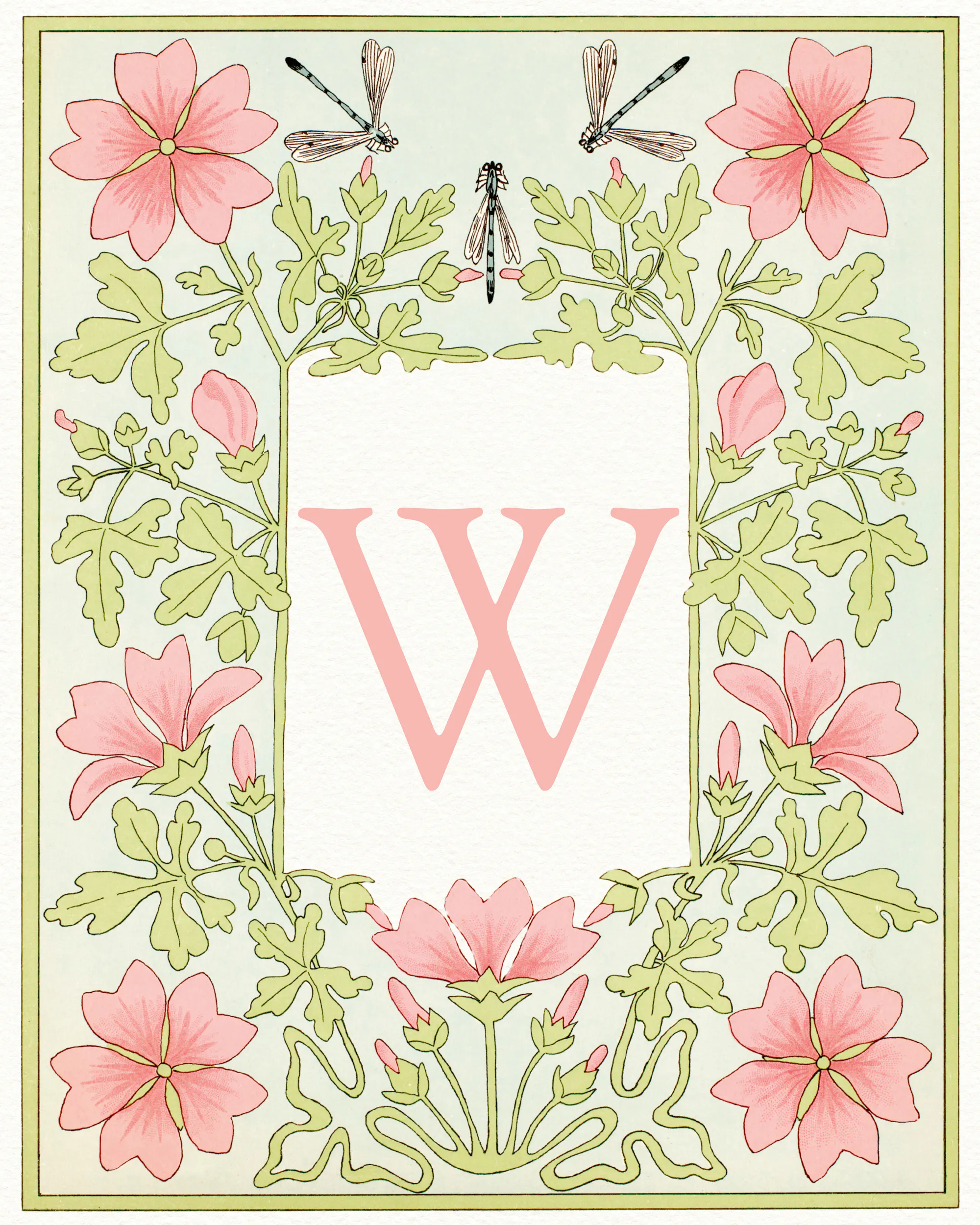 Pink Floral Letter - W Poster 0