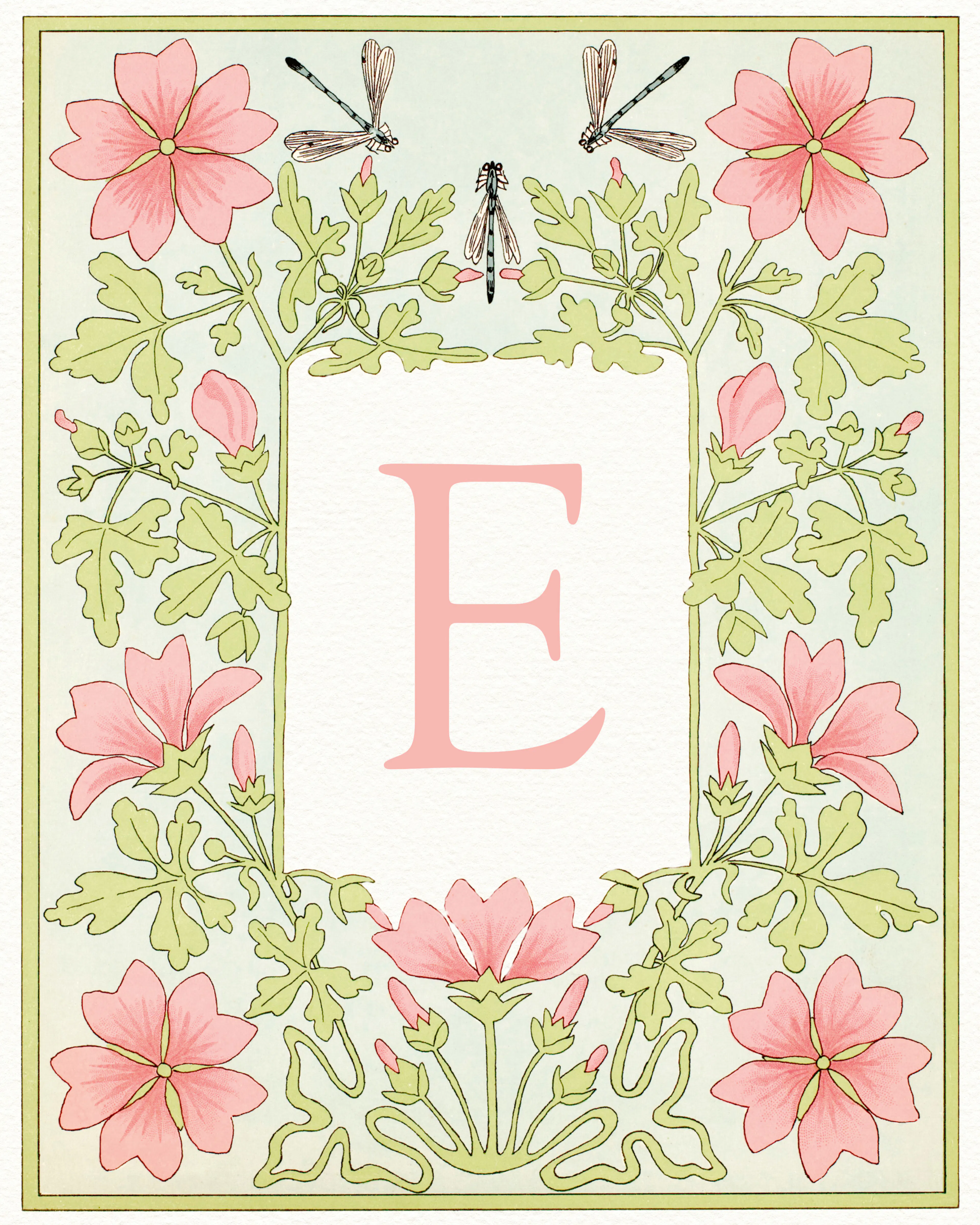 Pink Floral Letter - E Poster 0