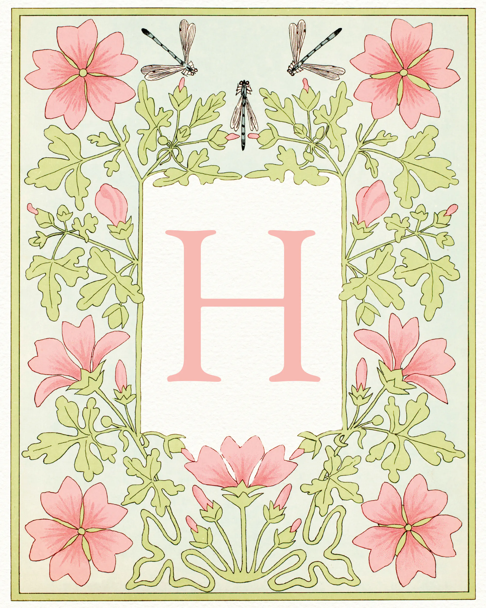 Pink Floral Letter - H Poster 0