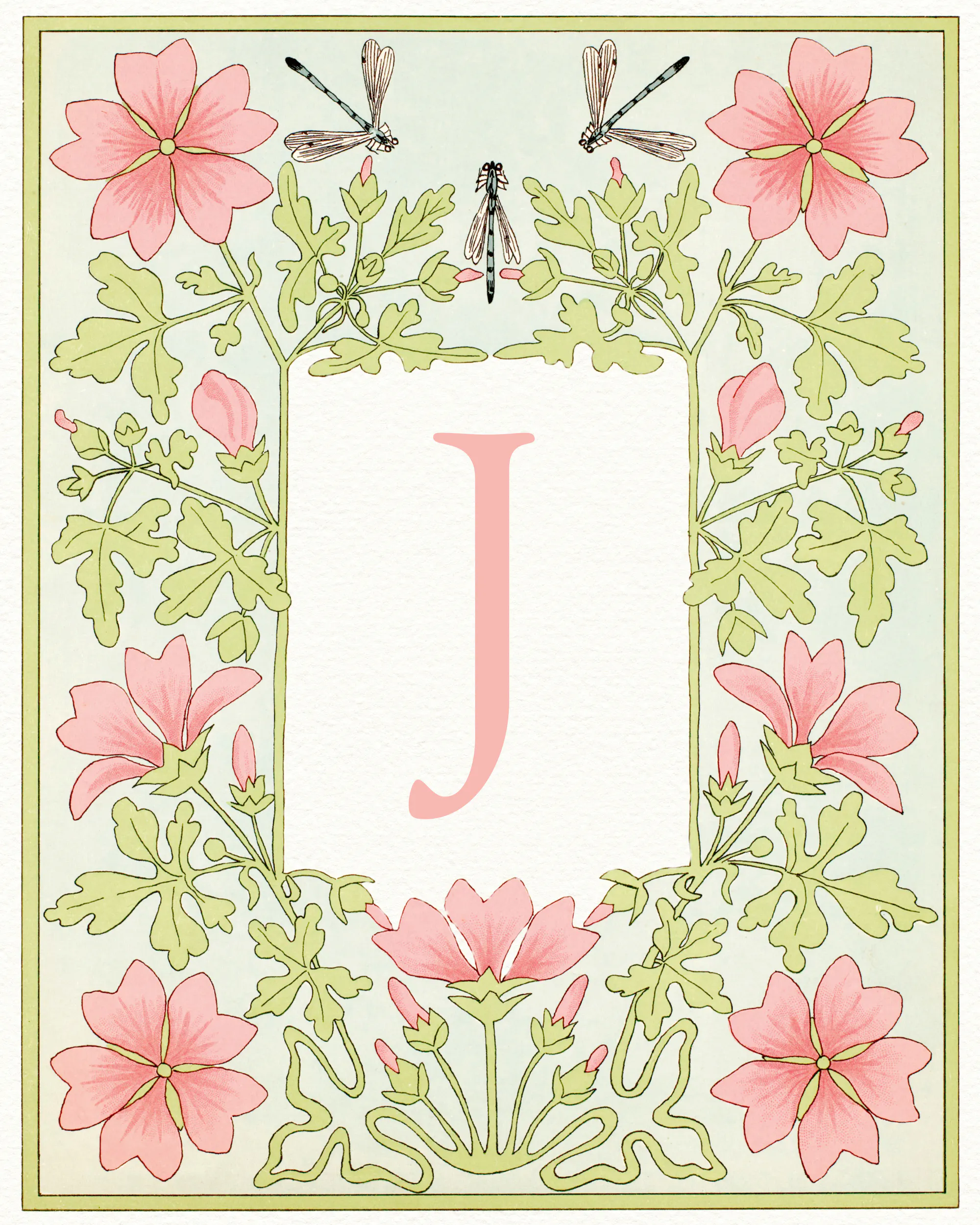 Rosa Blomster Bogstav - J Plakat 0