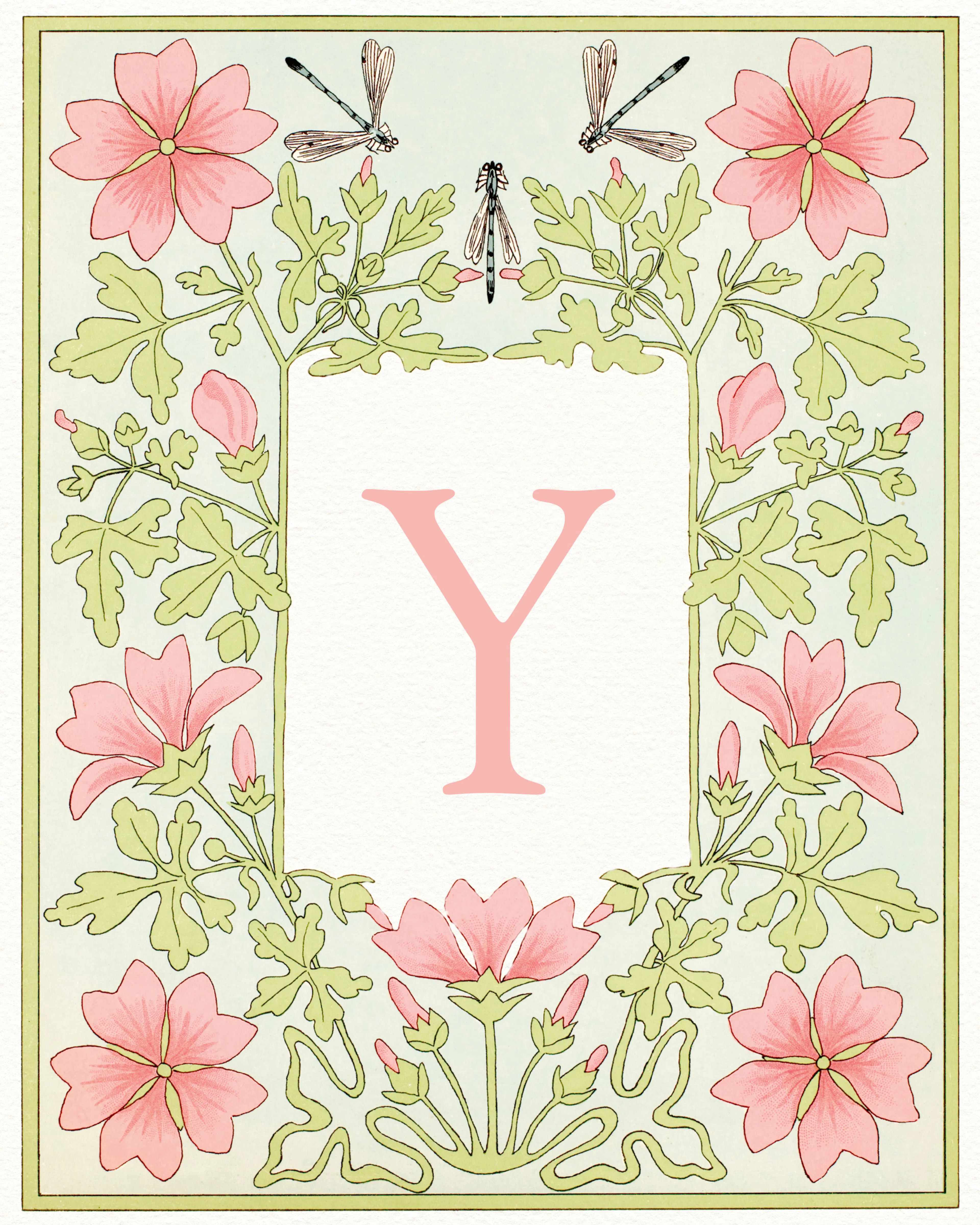 Pink Floral Letter - Y Poster 0