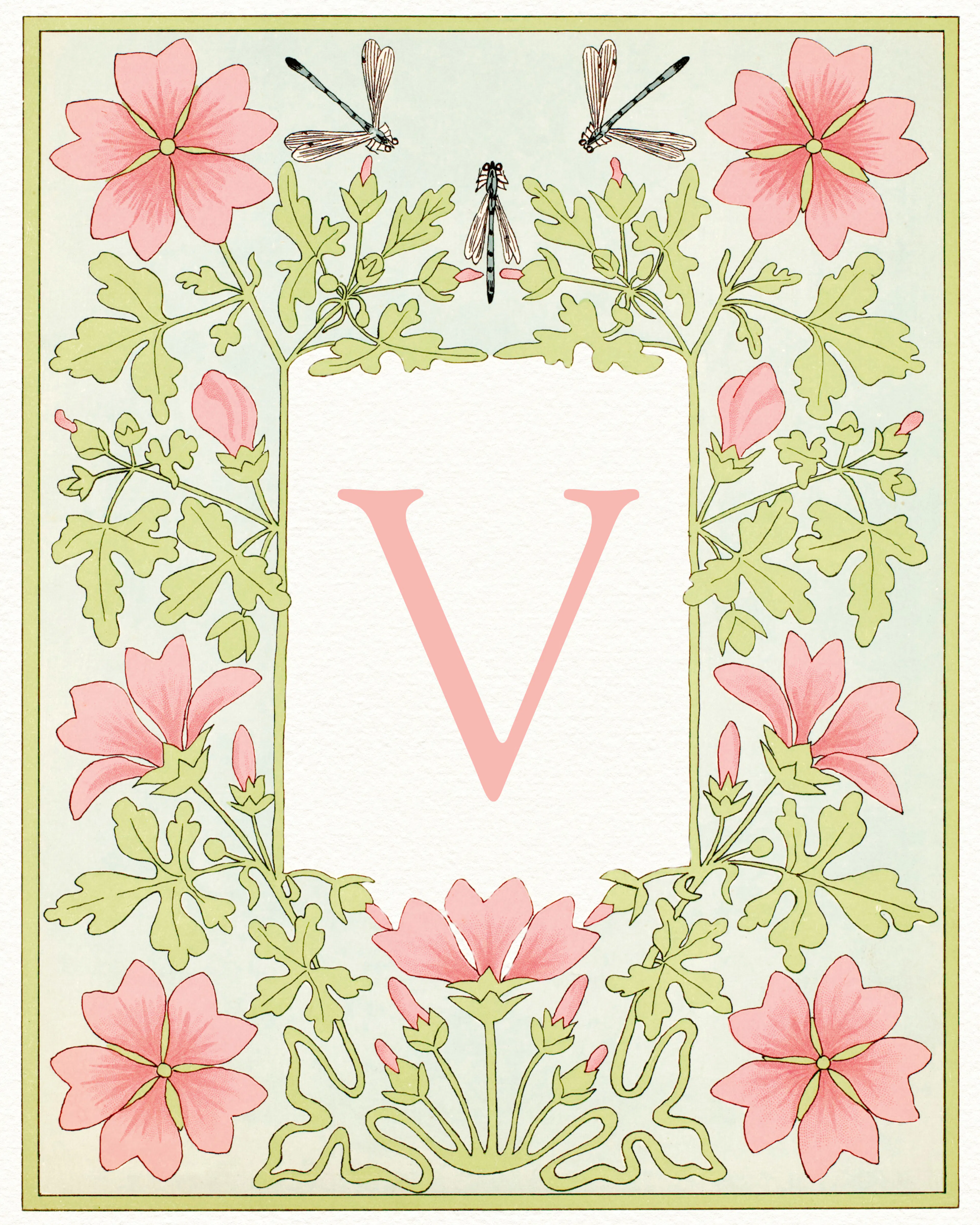 Pink Floral Letter - V Poster 0