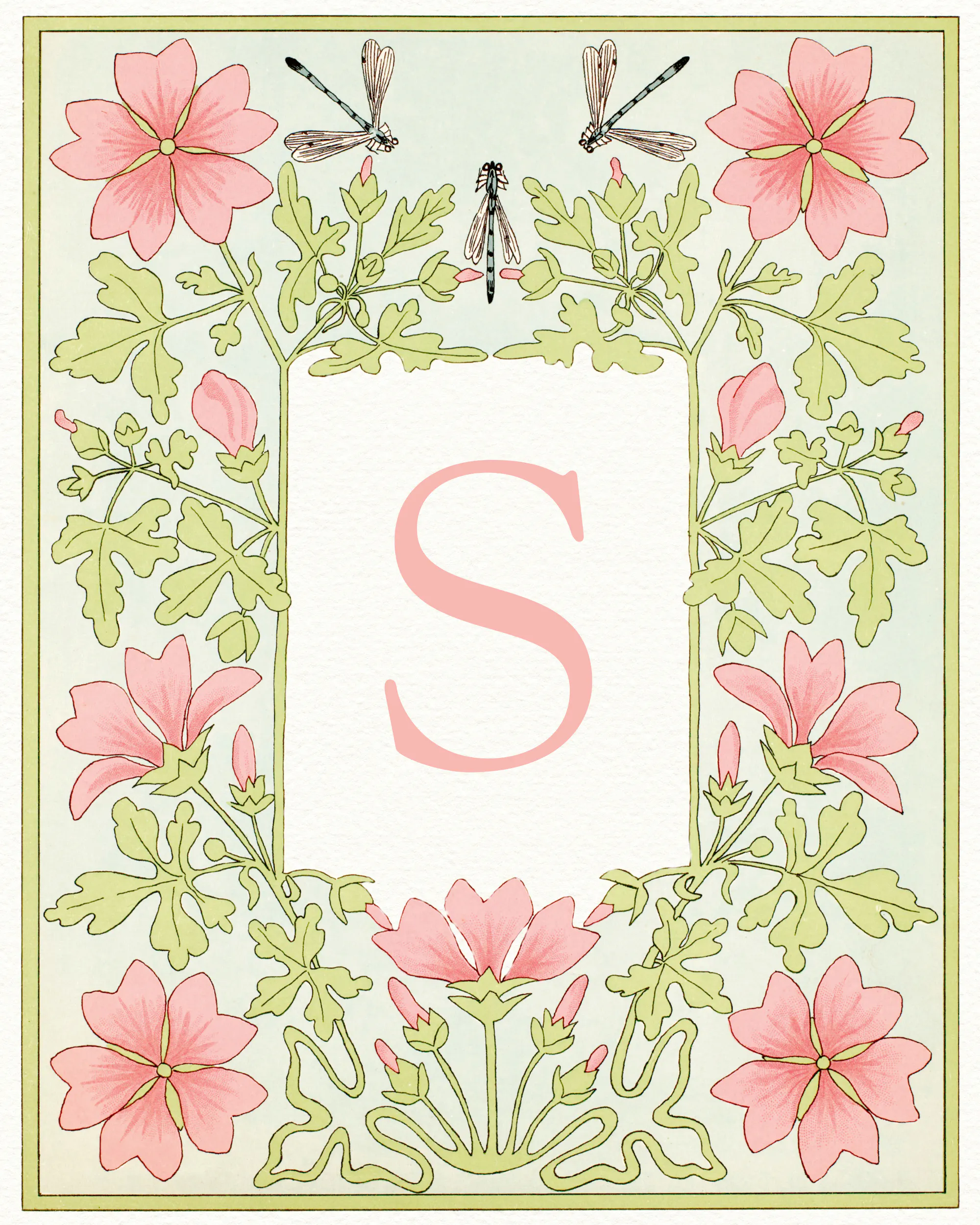 Pink Floral Letter - S Poster 0