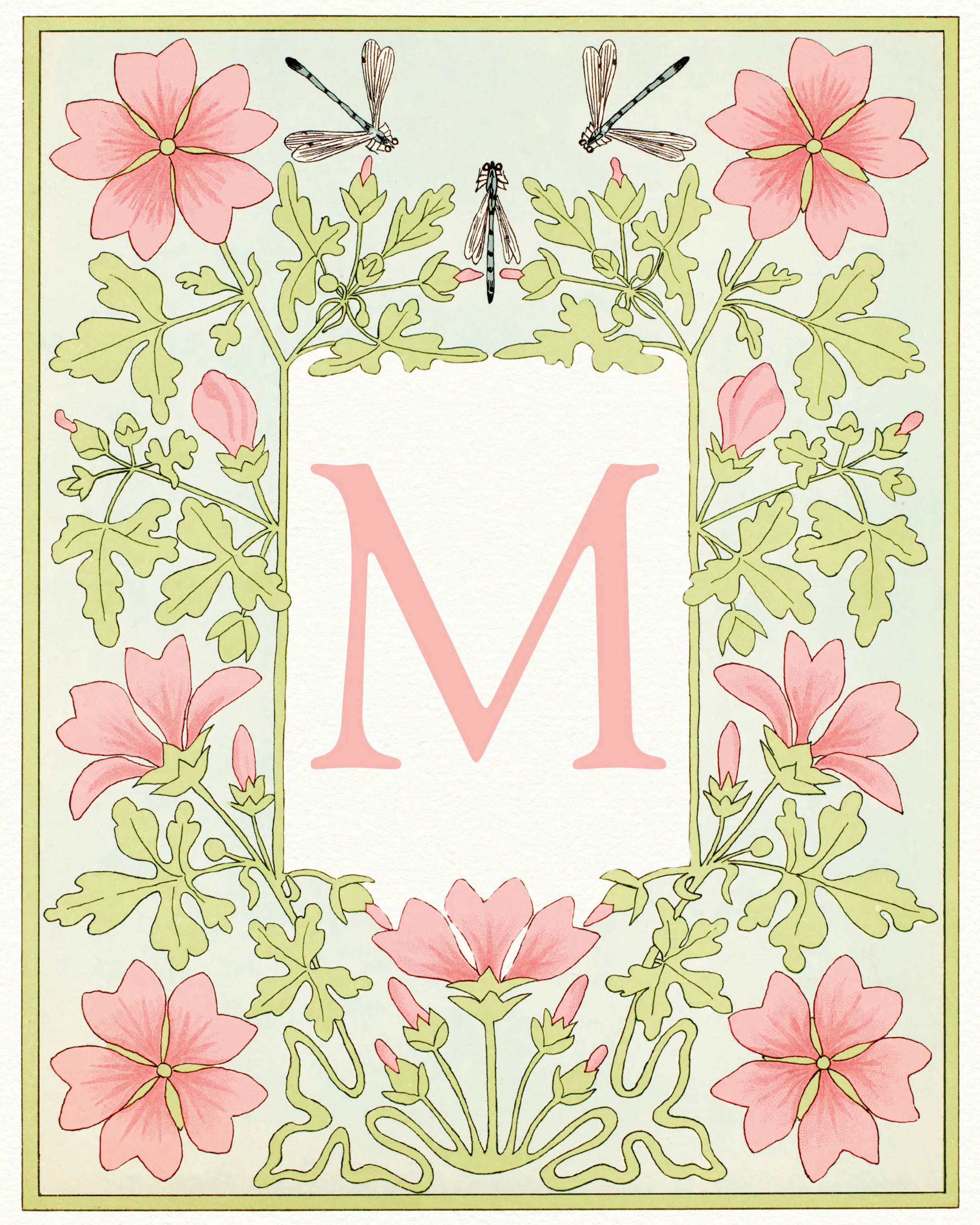 Roze Bloemen Letter - M Poster 0