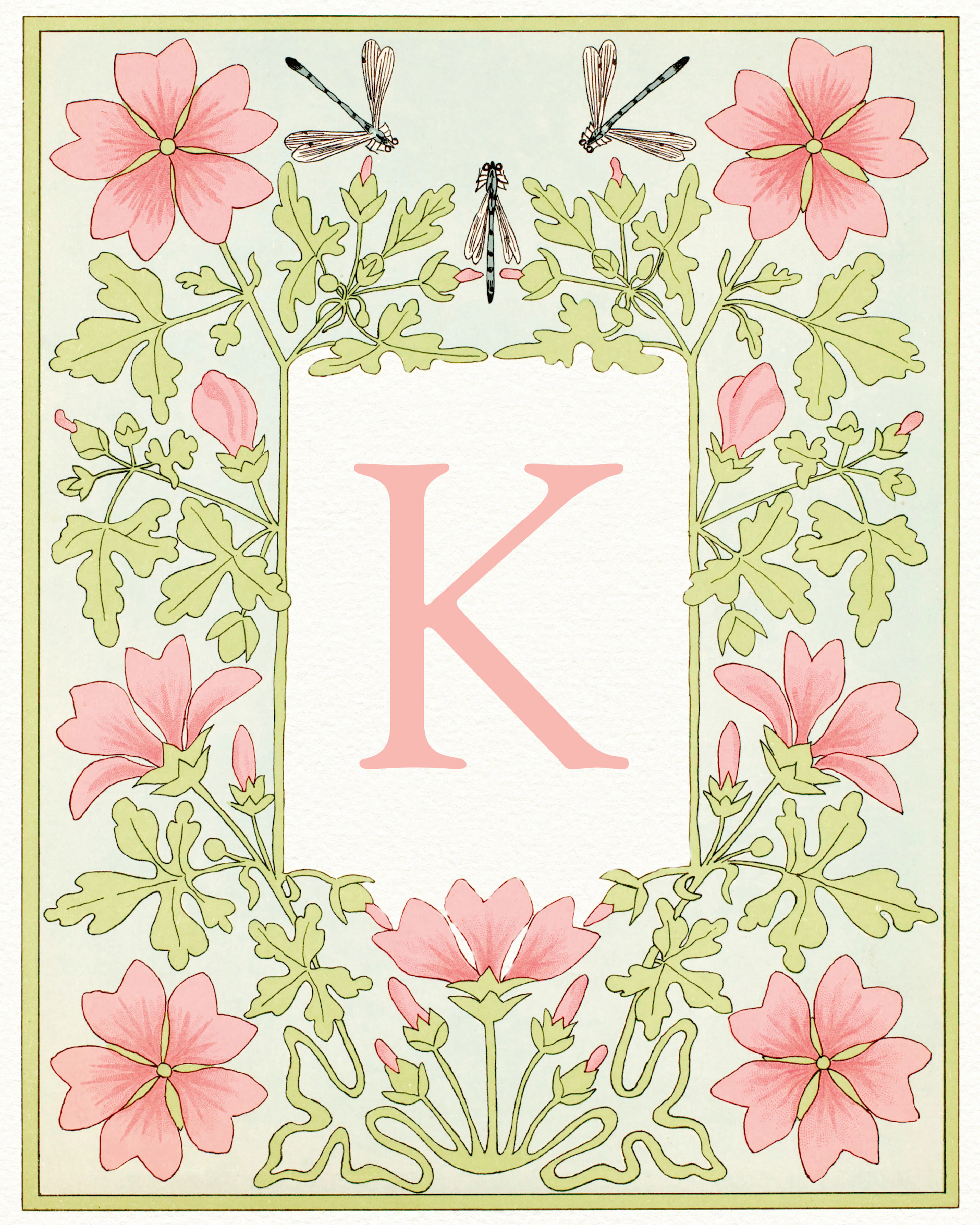 Pink Floraler Buchstabe - K Poster 0