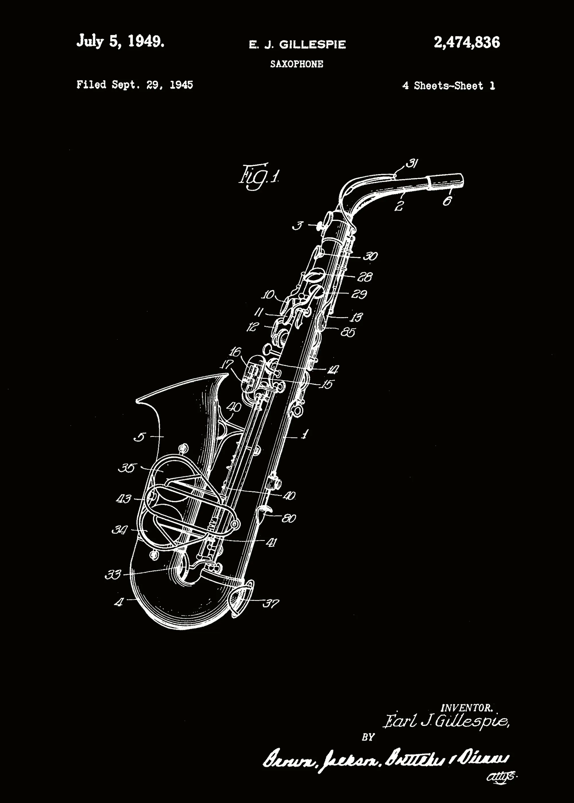 Saxophone Blueprint Poster 0