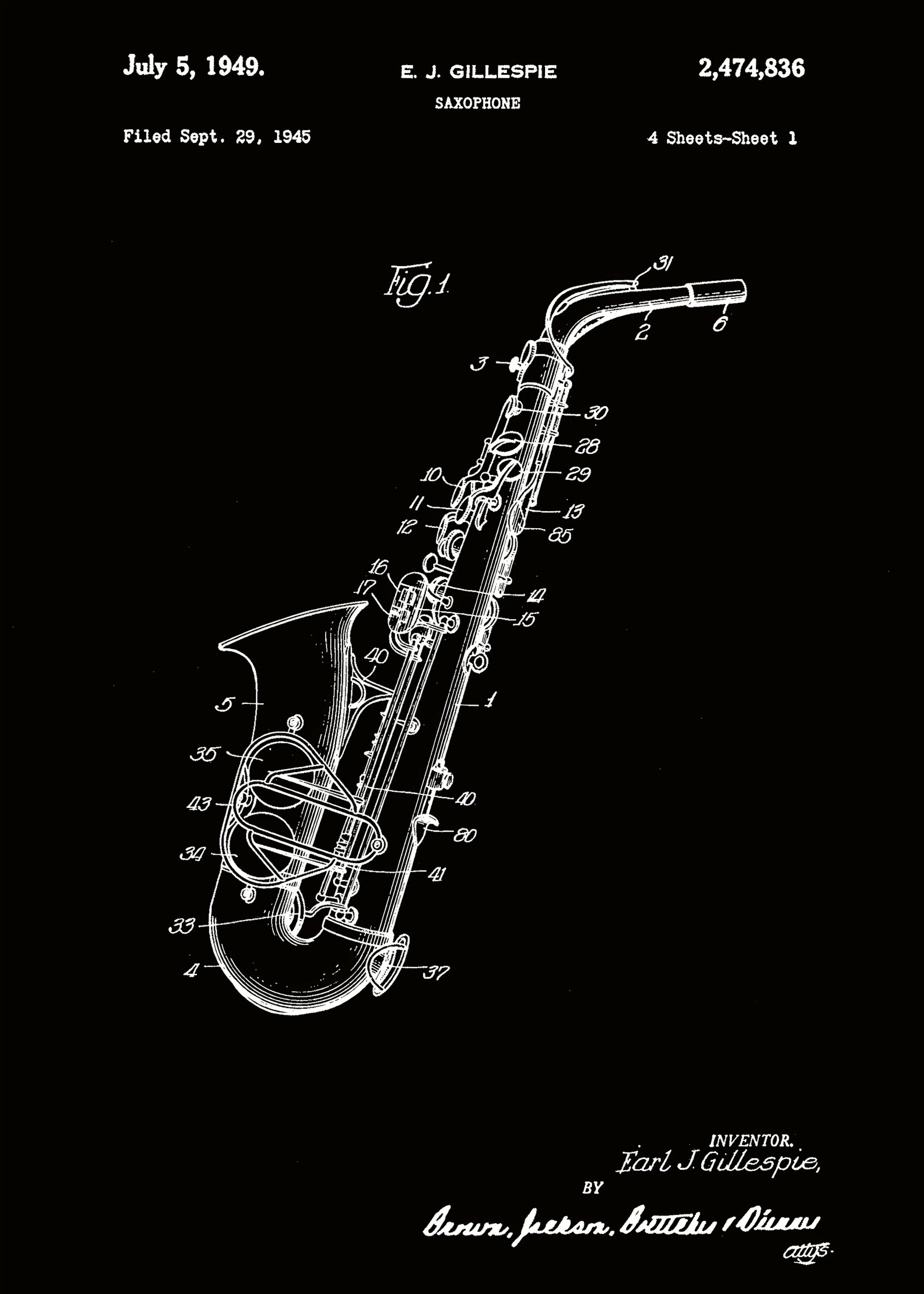 Saxophone Blueprint Poster 0